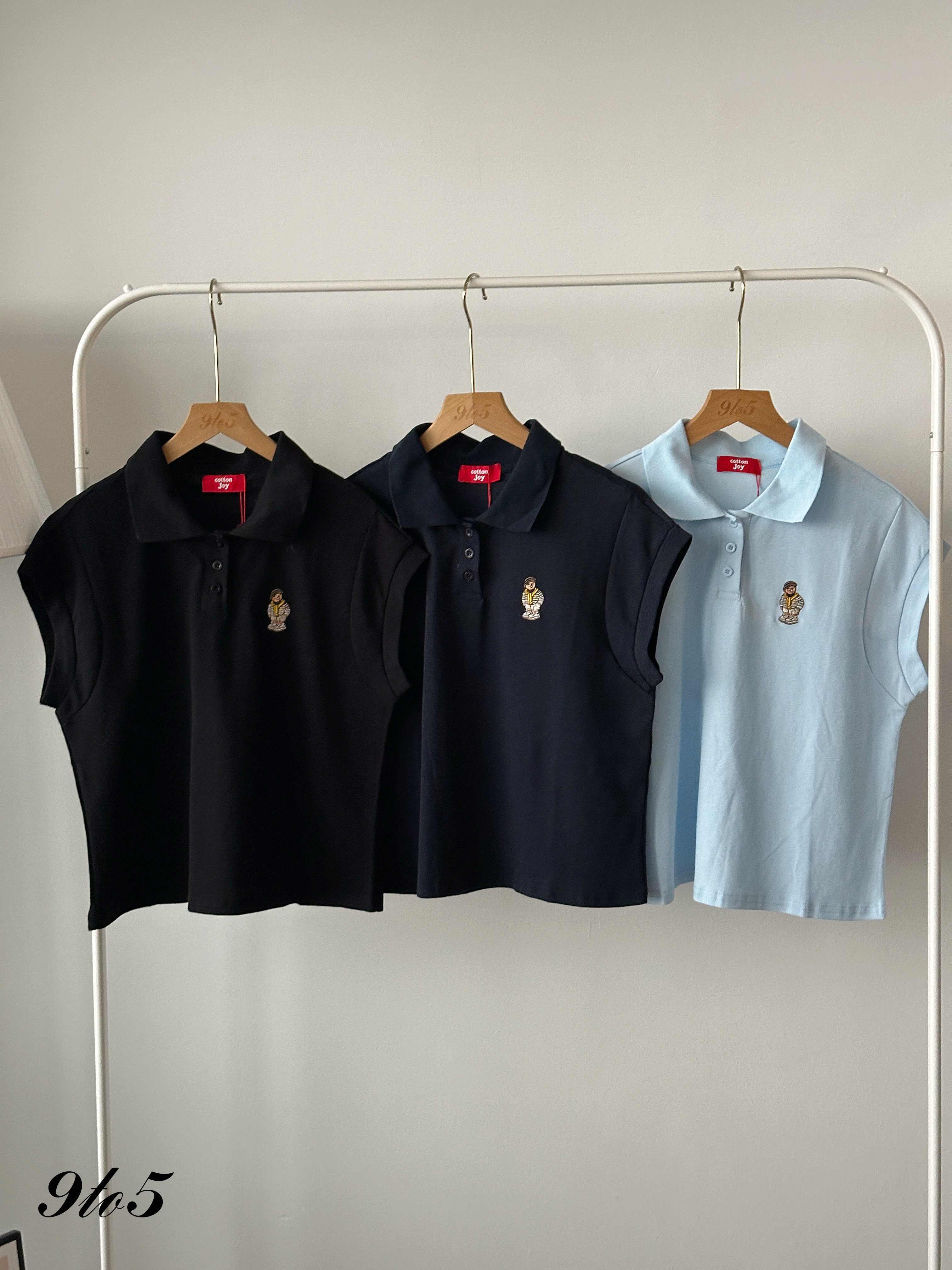 T4441 Embroidery Bear Polo Top - 5 Colors 