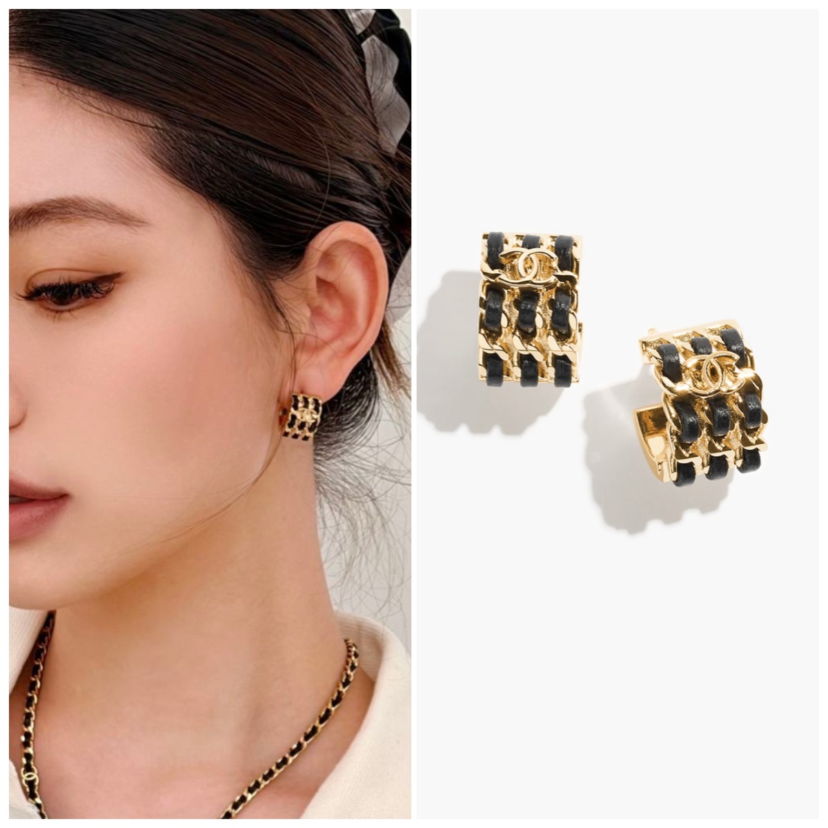 CHANEL 半圈穿皮耳環