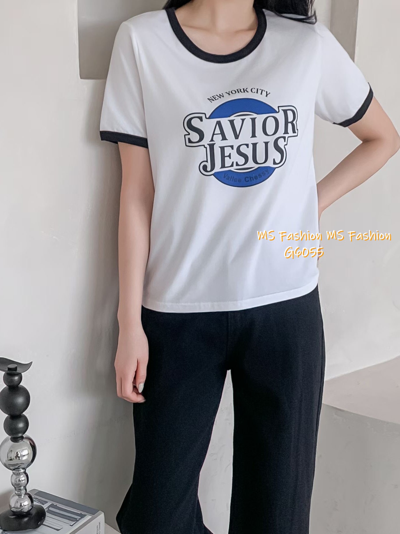 G6055 韓國🇰🇷拼色字母print top