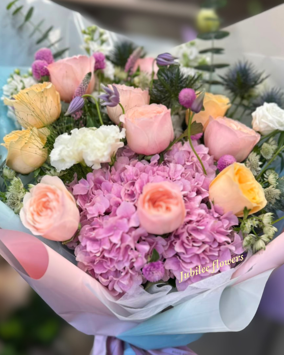 粉繡球 · 玫瑰混搭花束