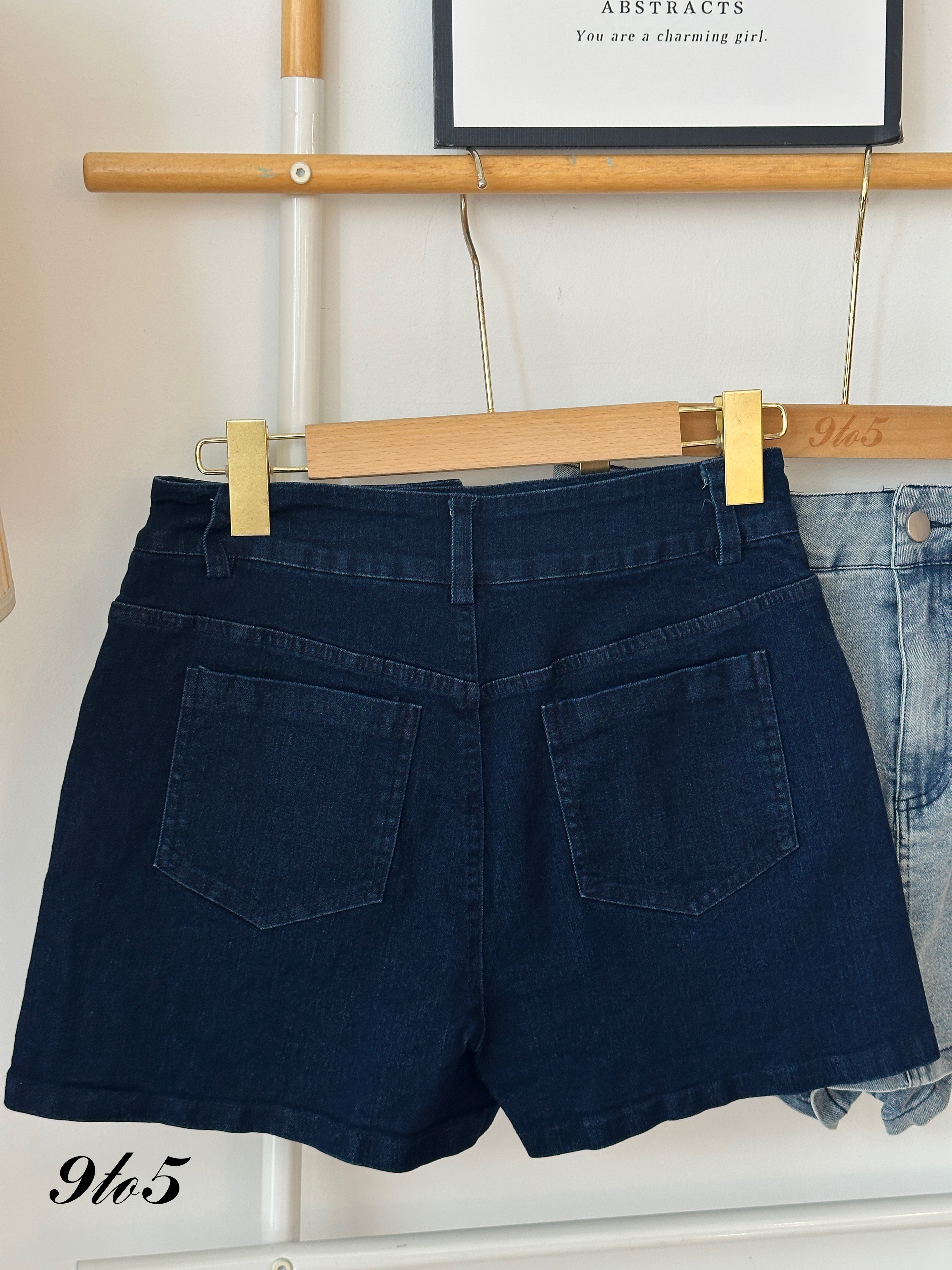S1778 Denim Short Skort - Dark Blue & Light Blue
