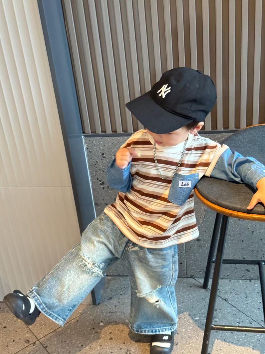 B0088牛仔拼接長袖