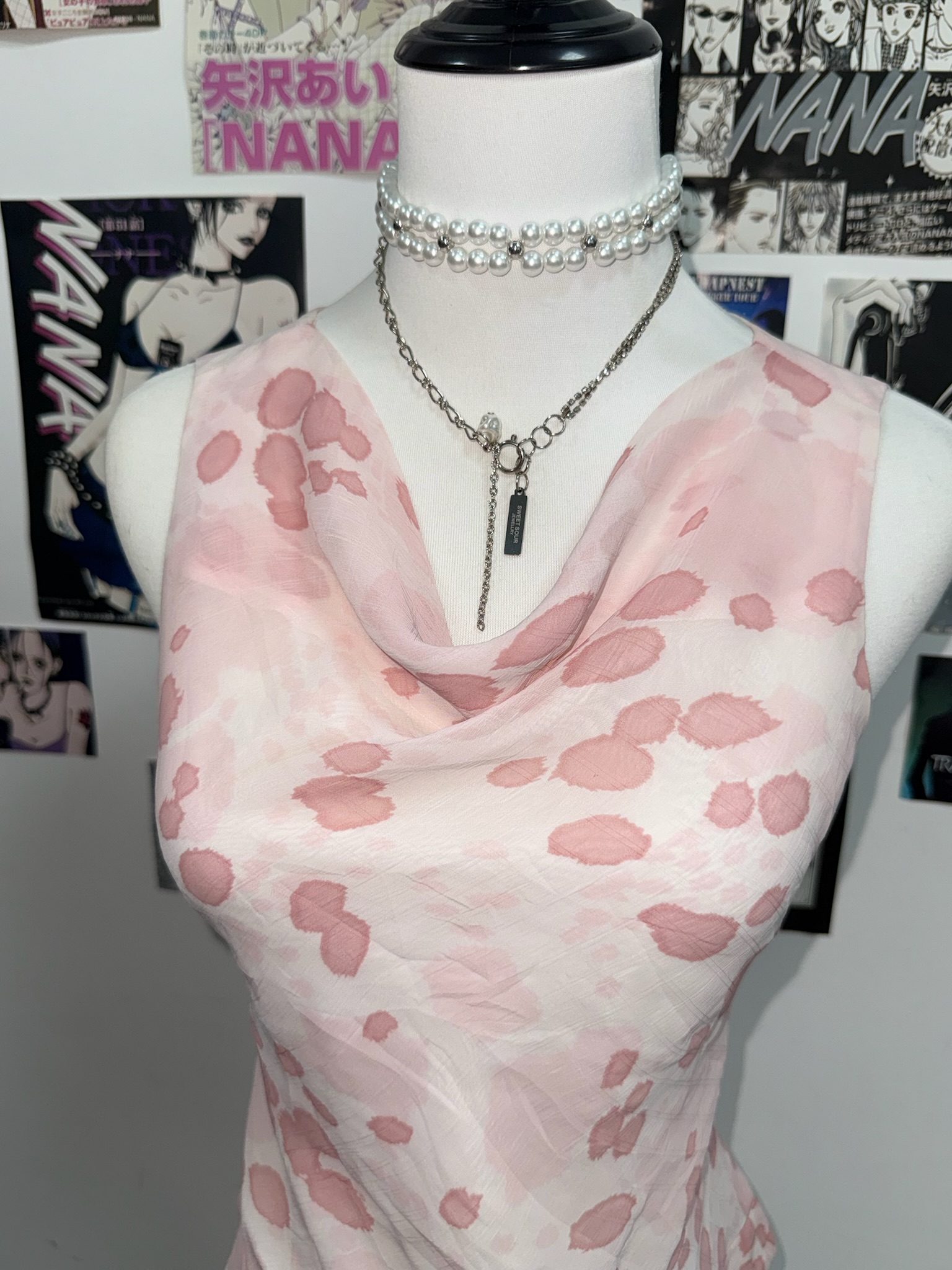 Sheer Pink Bleed Pattern Top with Side Buckle