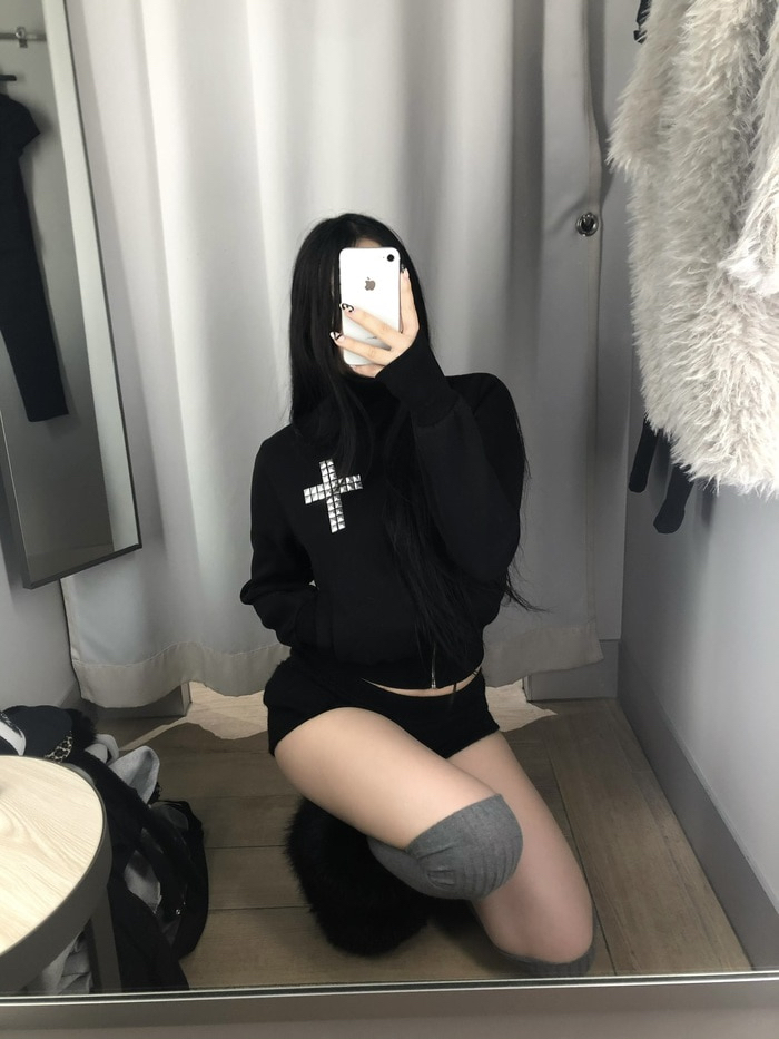 Studded Cross Asymmetrical Zip Jacket