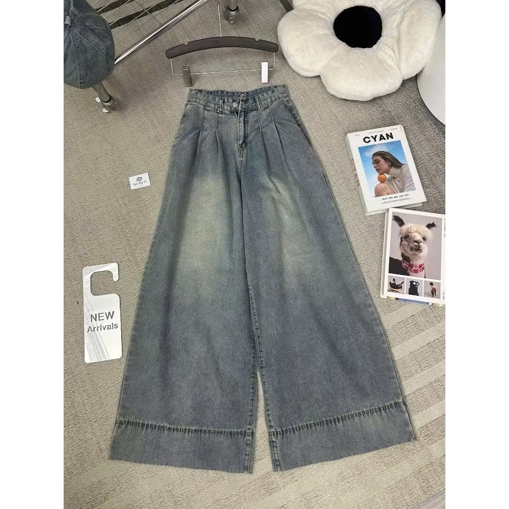 女款高腰闊腿牛仔褲