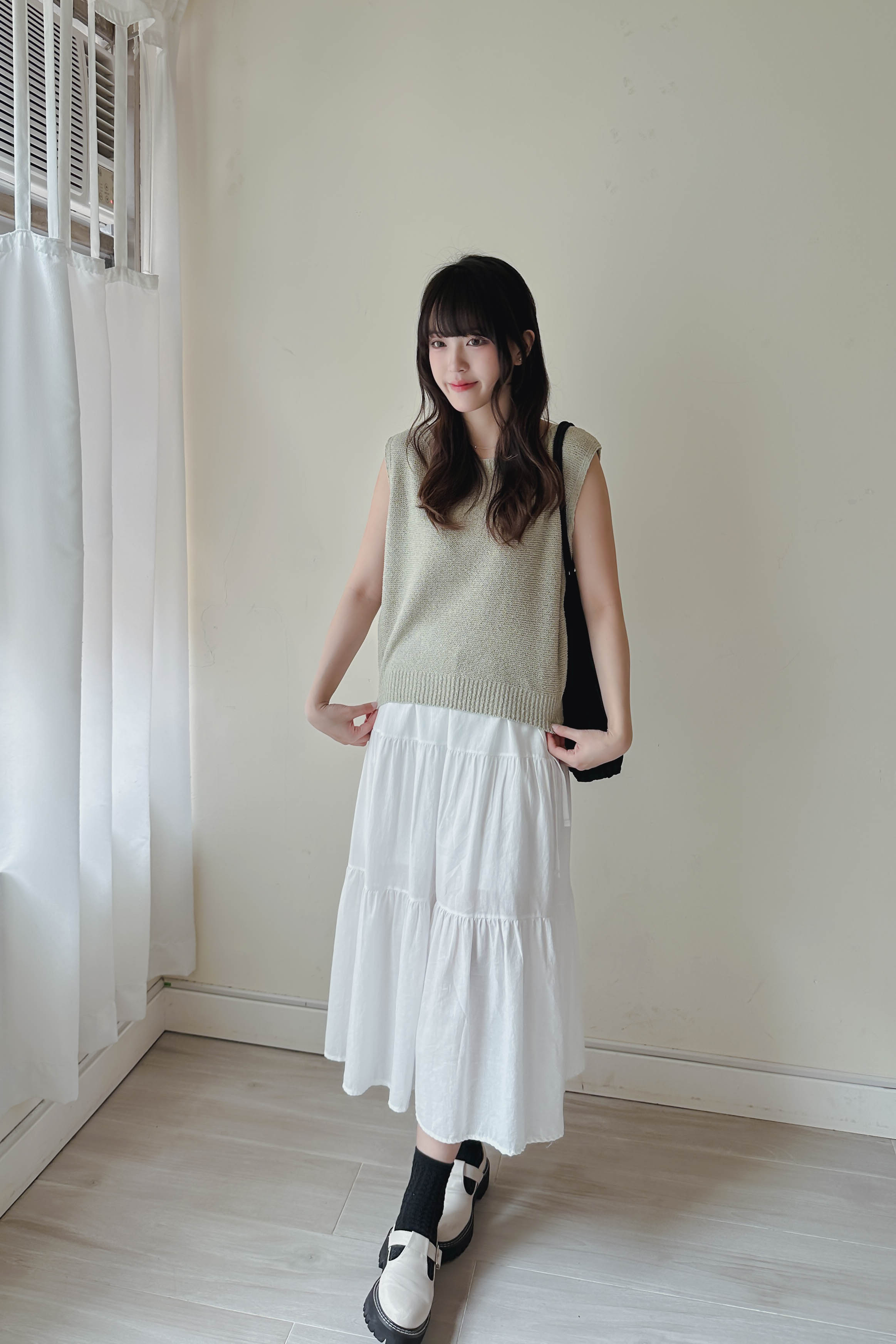 微落肩船領針織背心 (四色)