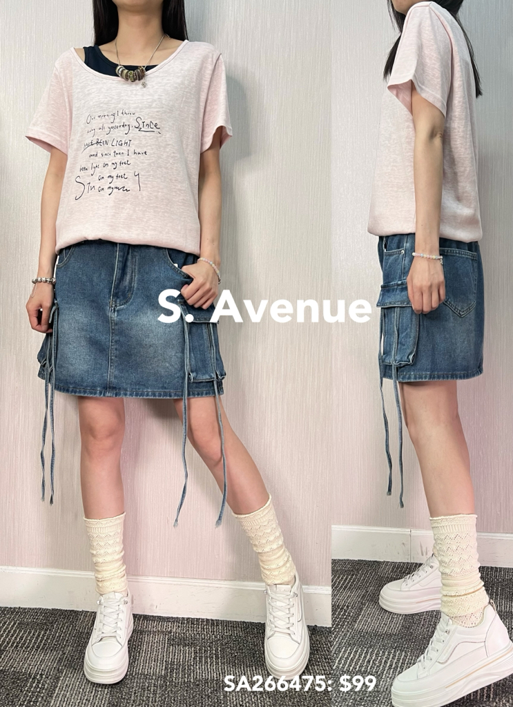 SA266475: 短袖露膊假兩件英文字tee