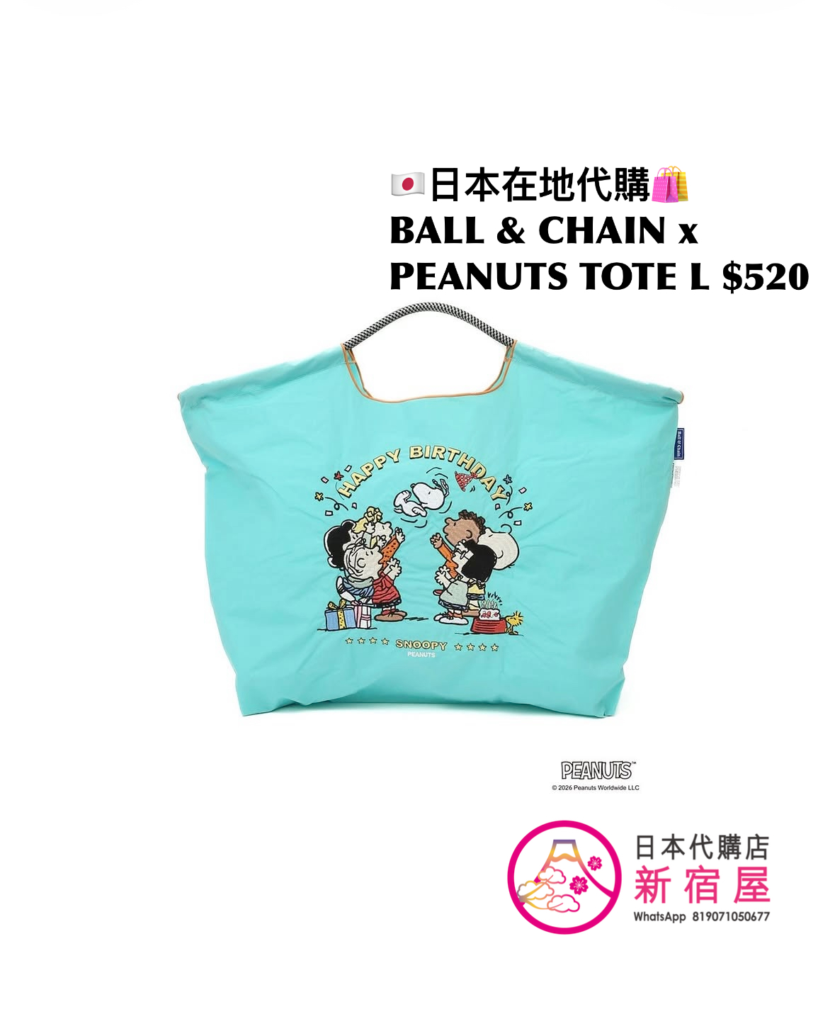 BALL & CHAIN x PEANUTS POUCH/ TOTE M/ TOTE L