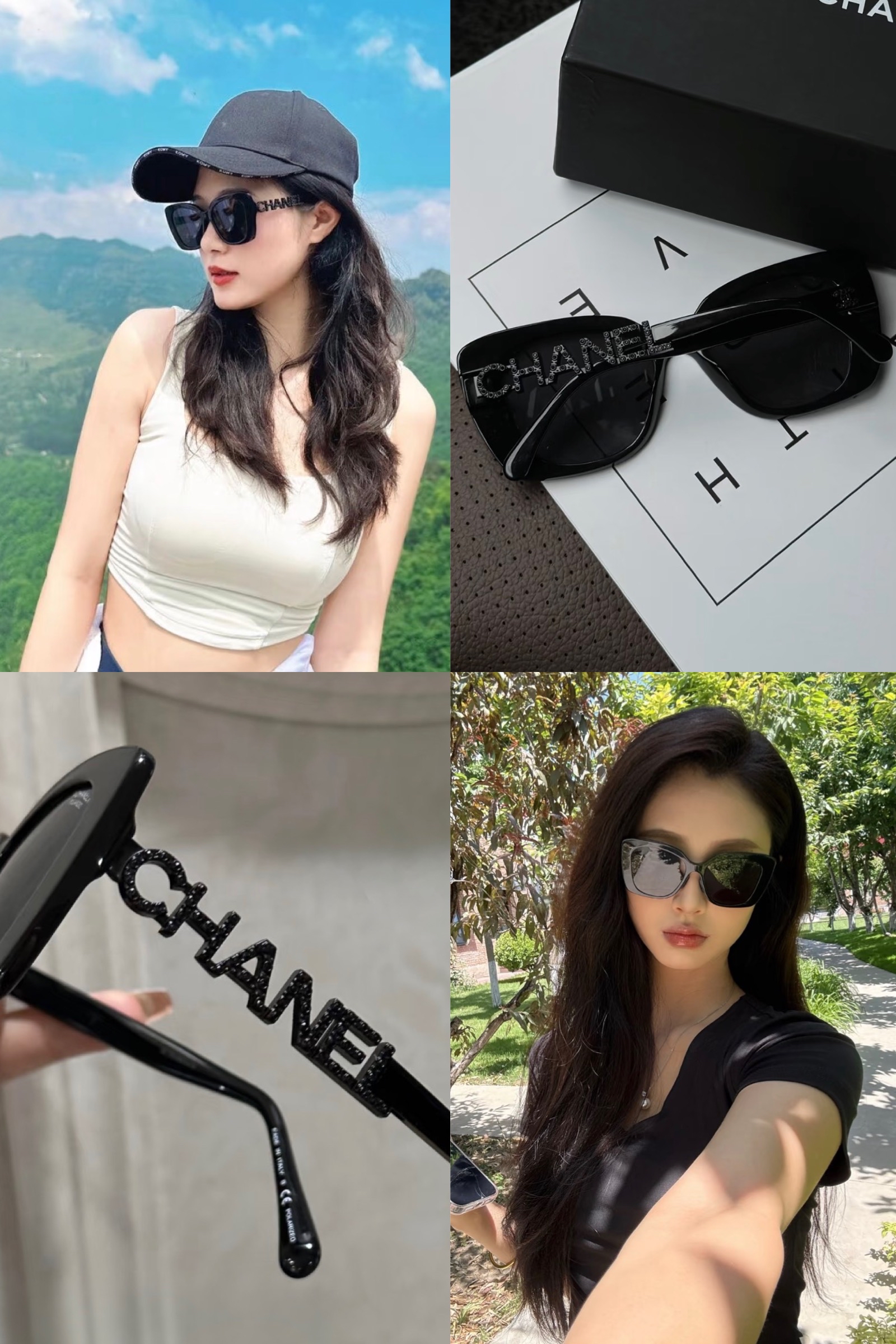 現貨✨🫶🏻熱賣款🪩Chanel 黑色小閃石太陽眼鏡