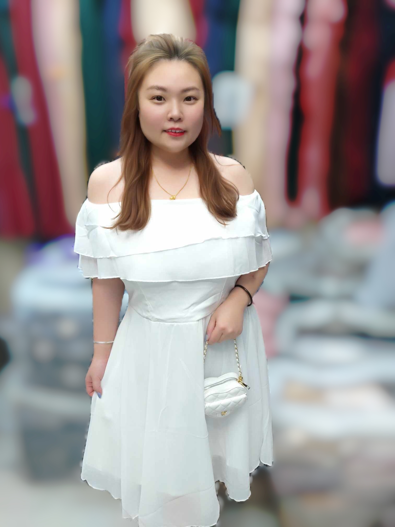 TMA04 雪纱一字肩礼服连身裙