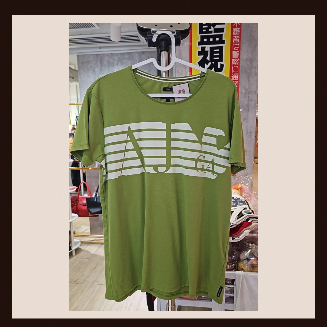 💎 活力果綠 Armani Jeans 經典條紋 Logo T 恤
