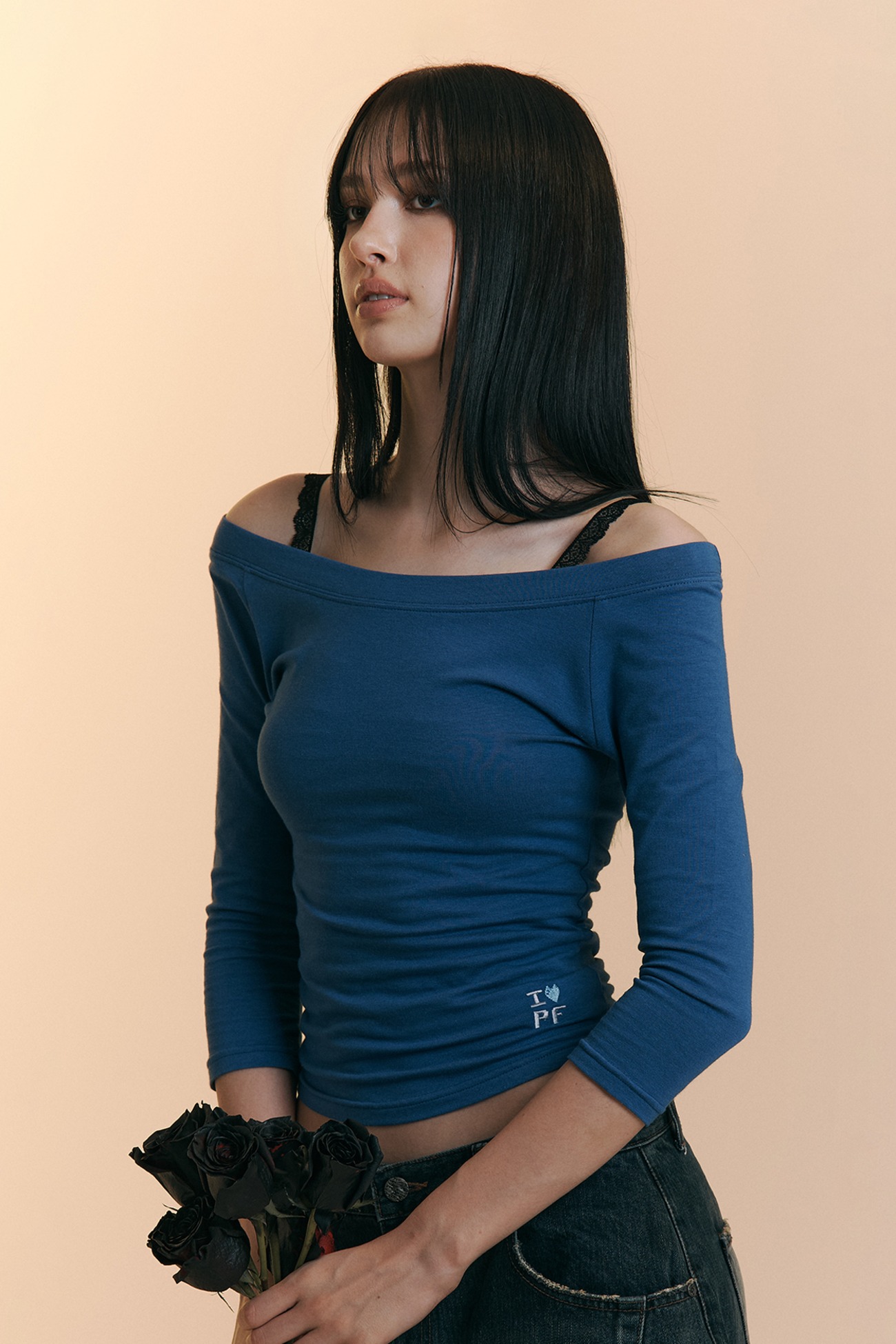 pleaseNOFOLLOW - Zed Off-Shoulder Long Sleeve Top (Blue)