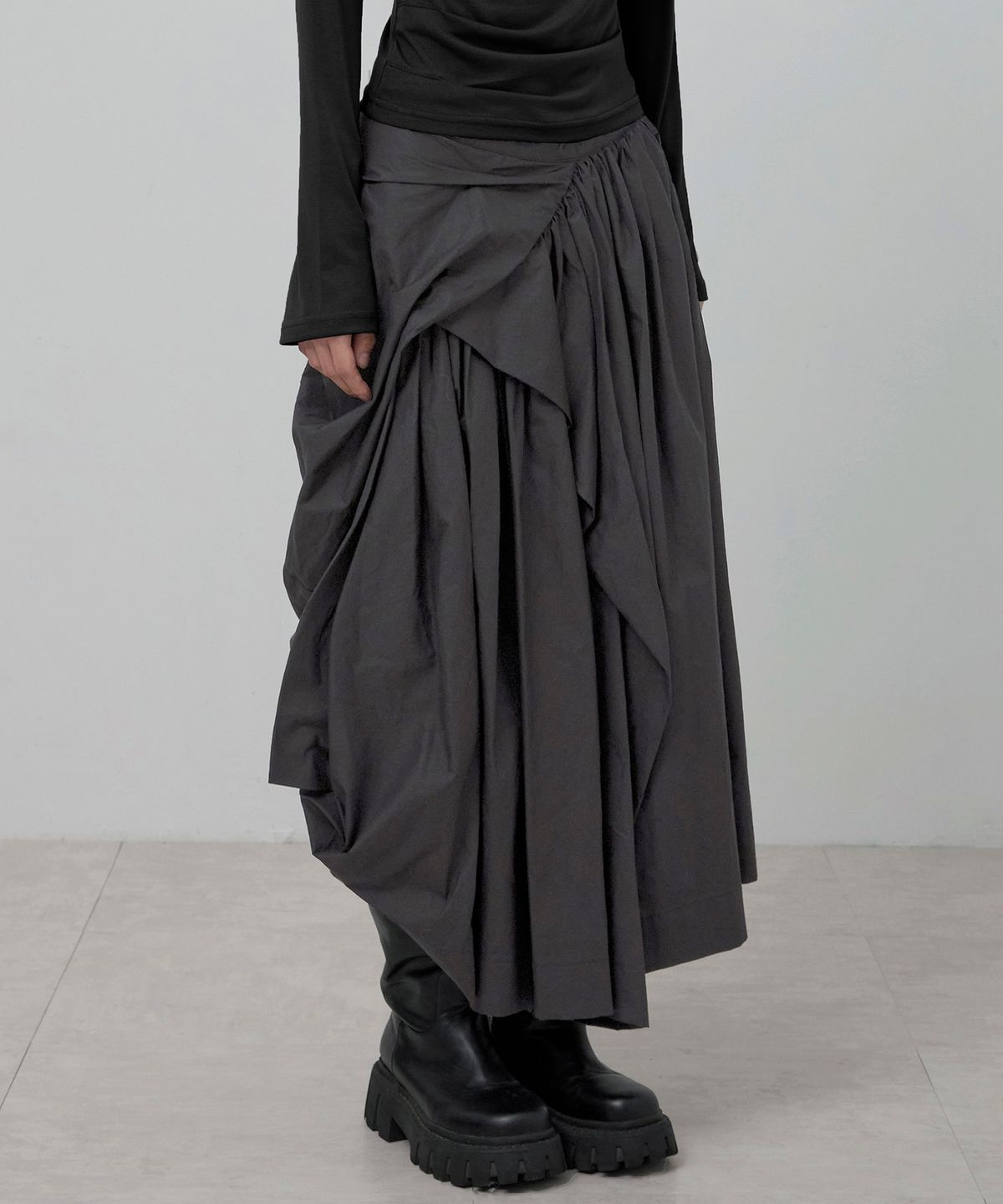 🇰🇷訂購｜FLARE UP｜Asymmetrical Draped Layered Long Skirt 3色 