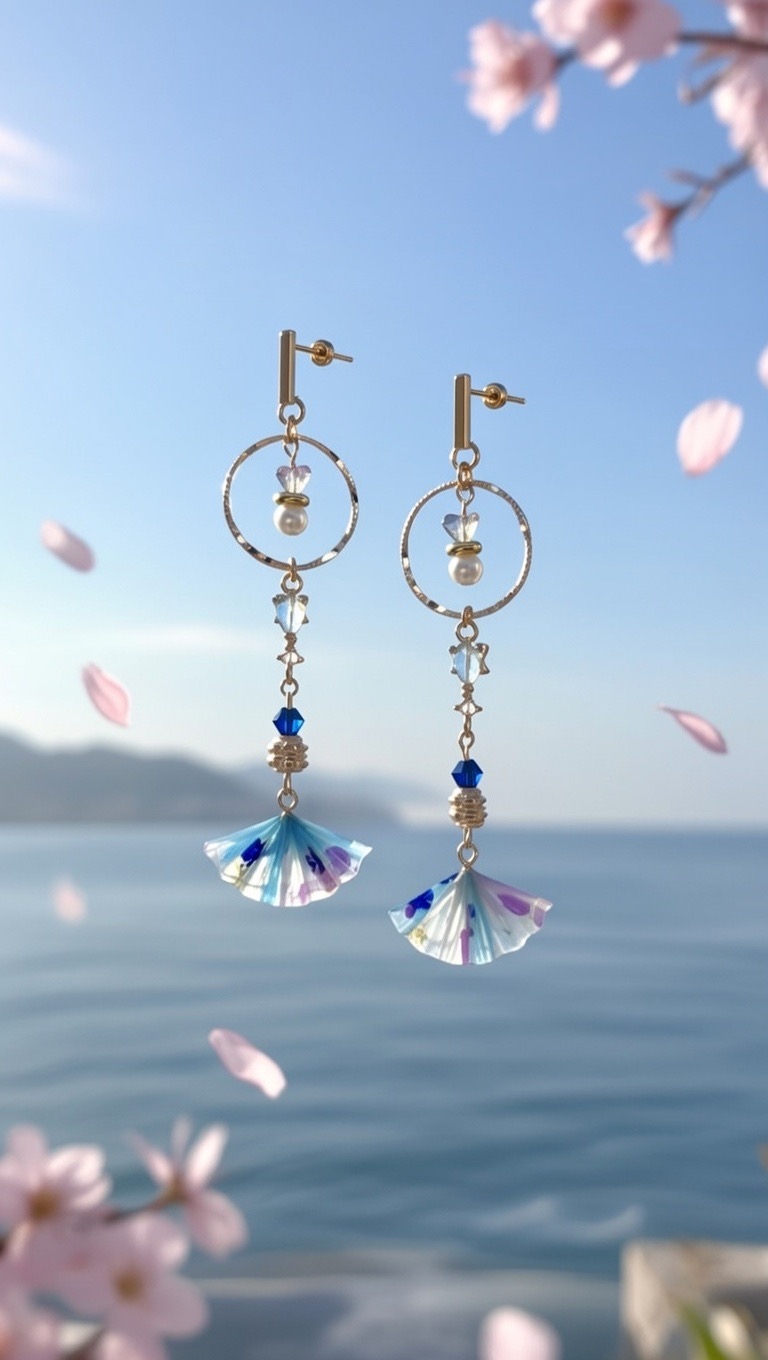 和風日系藍扇葉耳環🇯🇵🪭