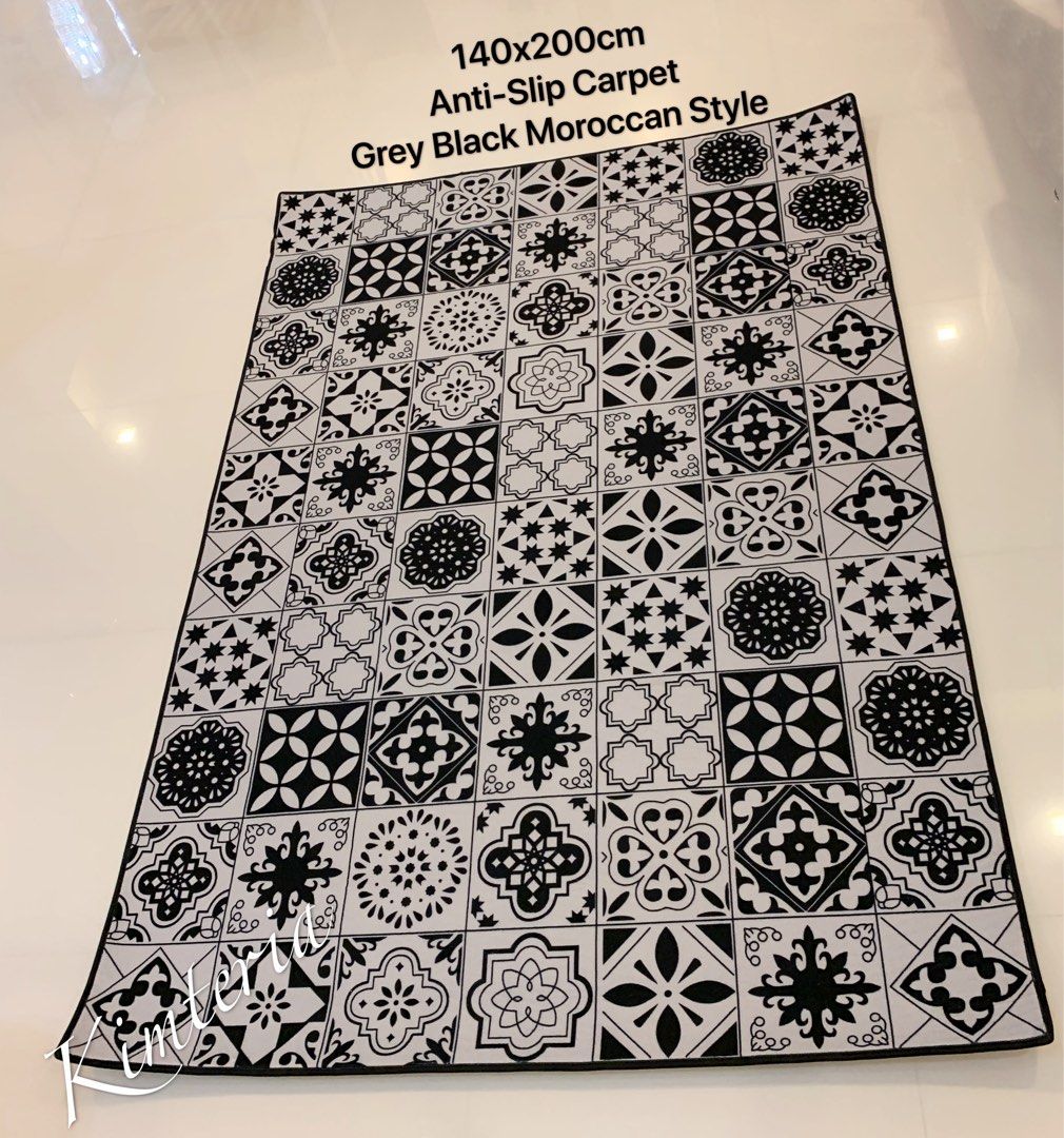 Classic Moroccan Style Black & Grey Antislip Carpet 140x200cm