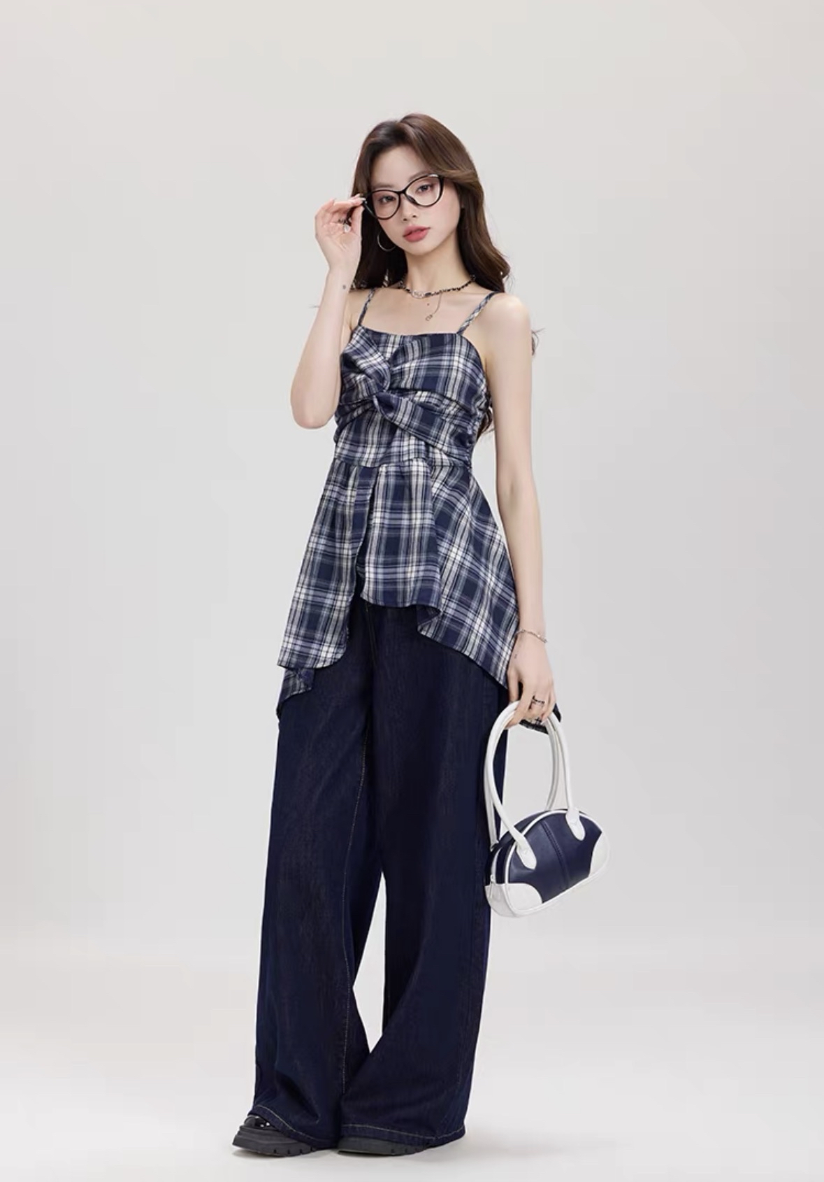 US.TP478不规则格子上衣