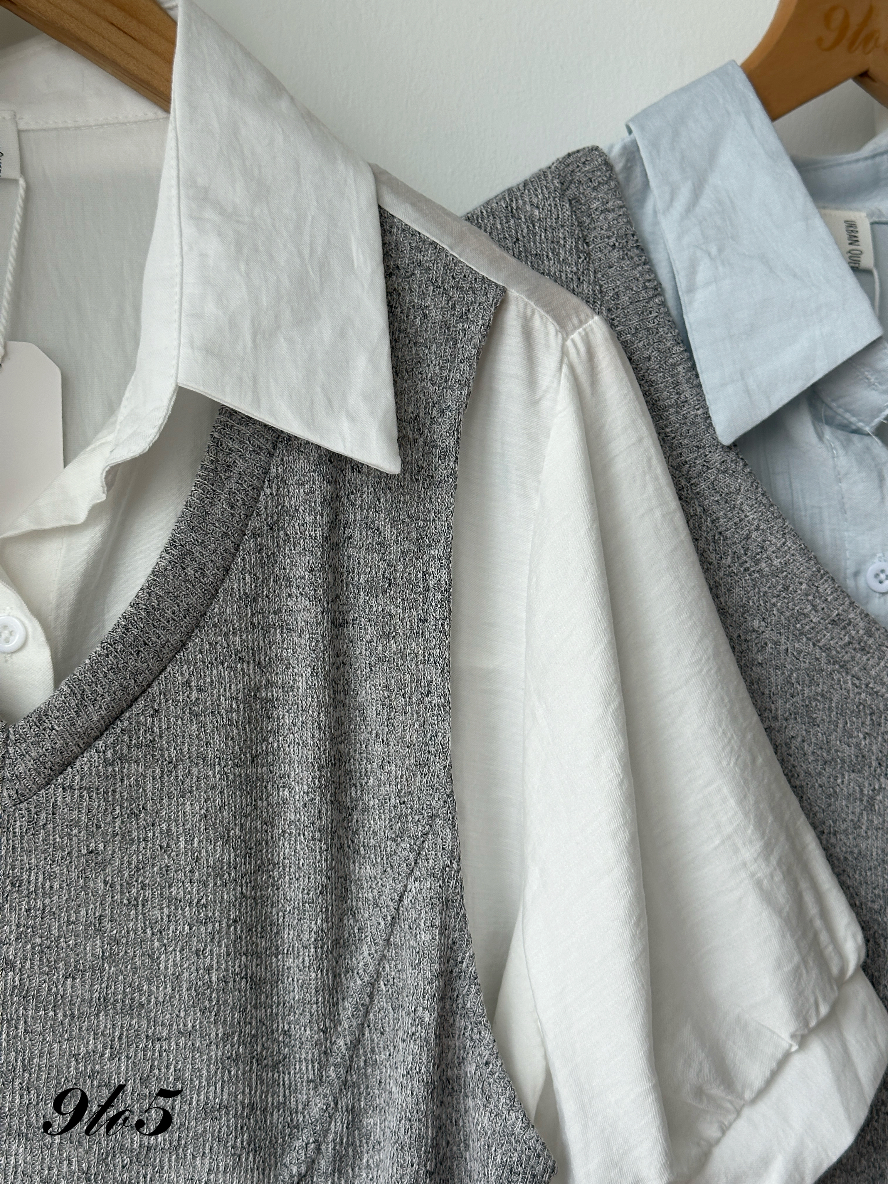 T4278 Fake Two-Piece Oversize Shirt - Blue & White