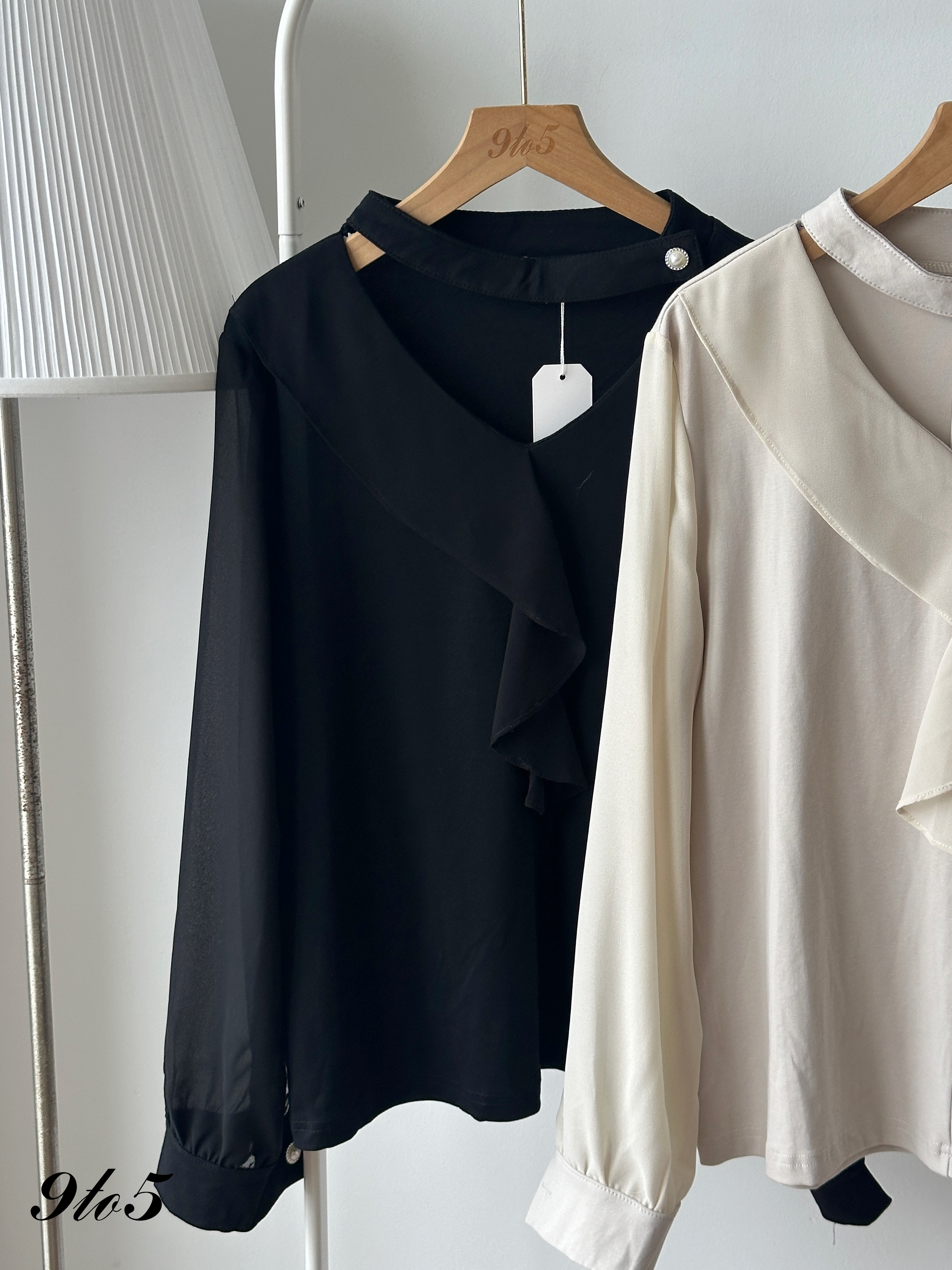 T4409 Tie-Neck Ruffle Blouse - 3 Colors 
