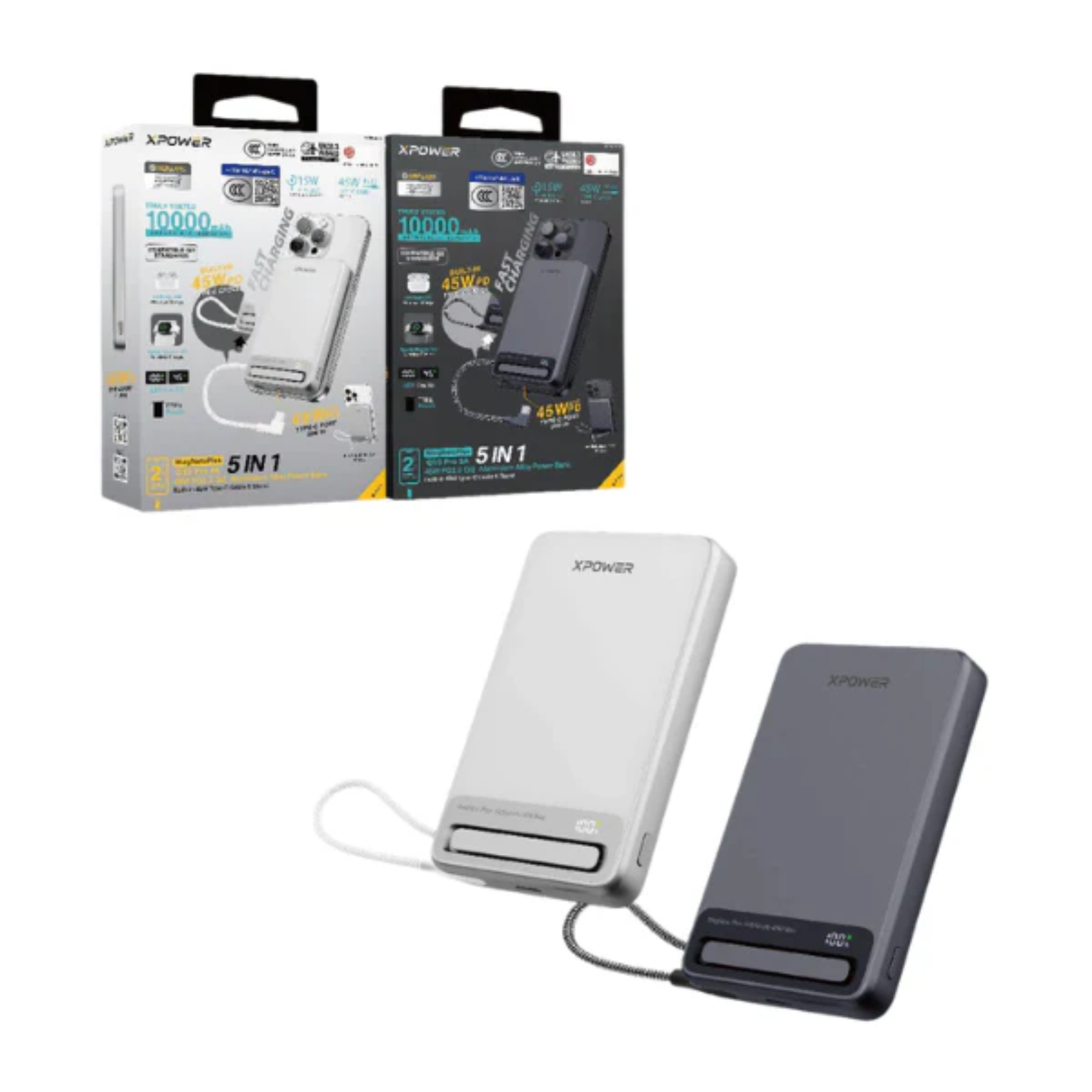 香港行貨 一年保養 XPOWER - (3C可追溯二維碼)  MagNetoPlus Q10 Pro鋁合金10000mAh 45W PD3.0支架內置線及數顯QI2磁吸移動電源