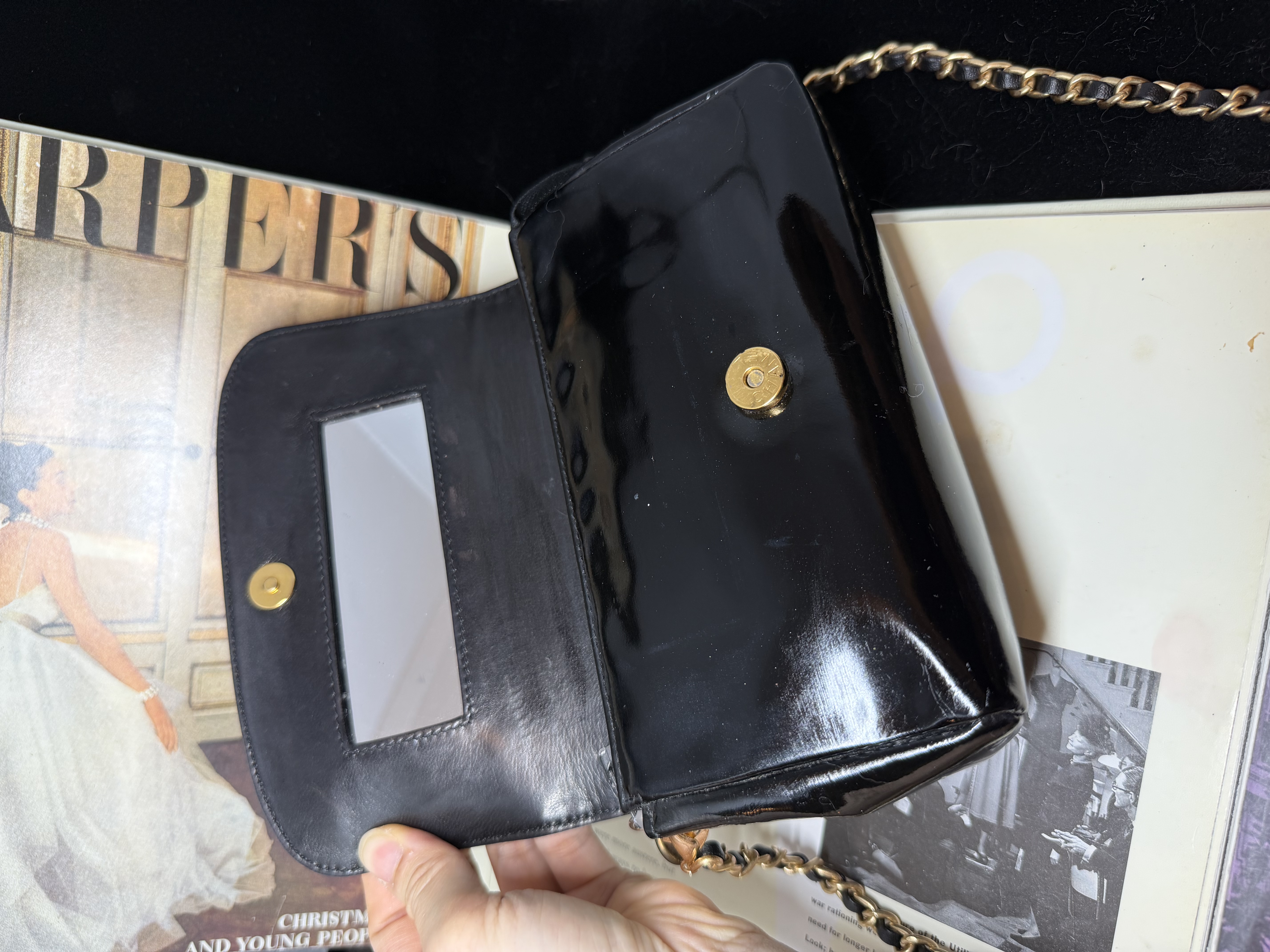 vintage chanel black patent leather vanity
