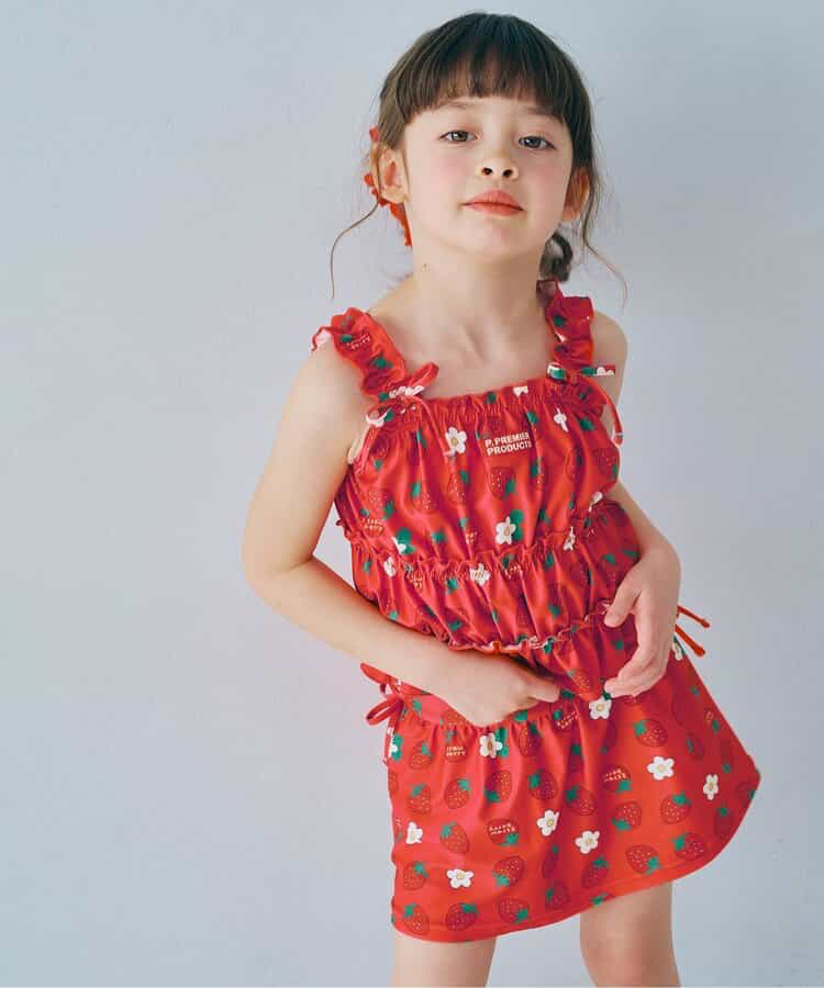 🇯🇵預訂 日本直送🇯🇵p.premier四色標籤圖案印花褶皺上衣和裙擺分體泳衣