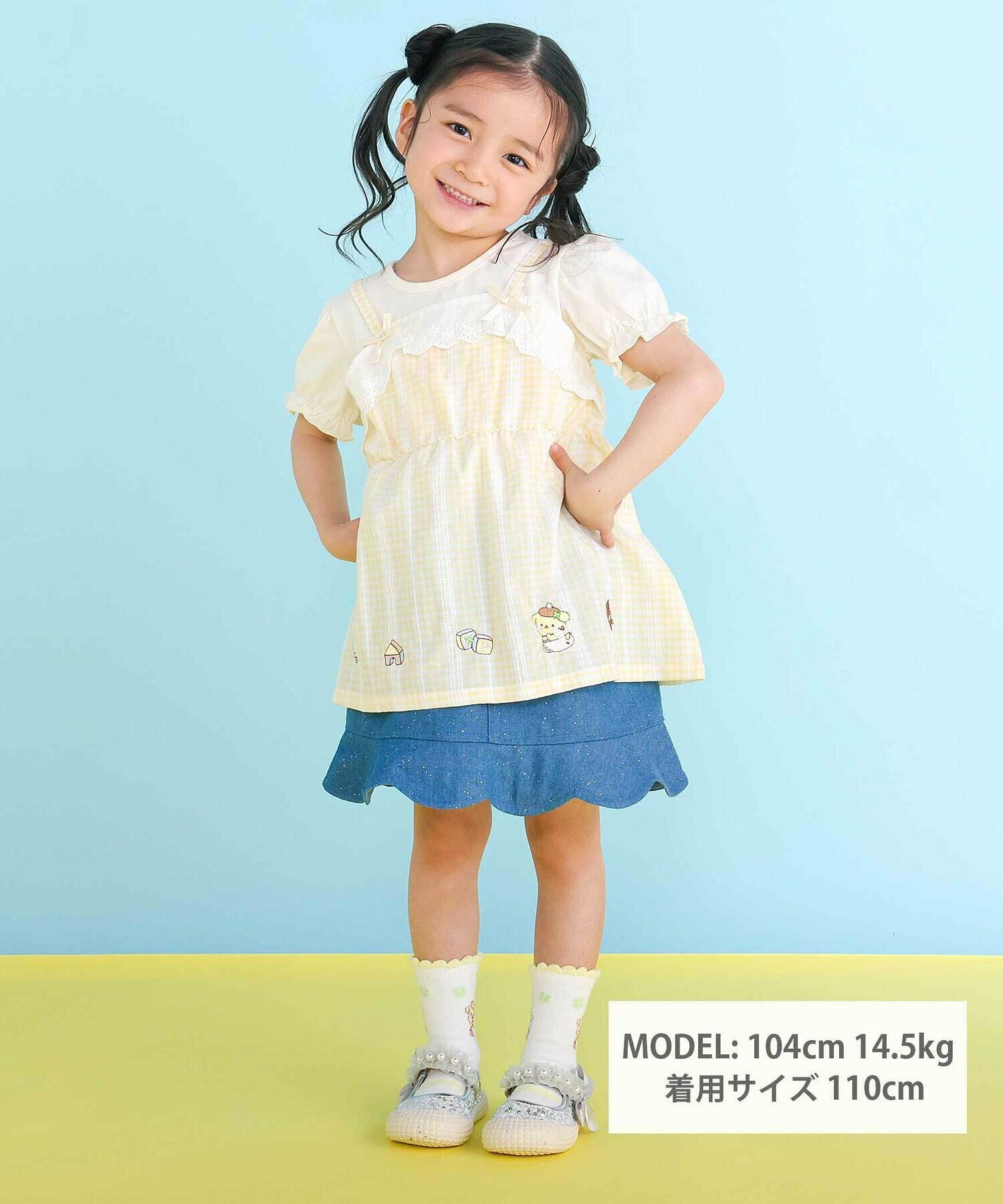 🆕【⭐訂購⭐】🇯🇵日本直送🌀#肉桂狗/ #布丁狗  泡泡袖印花TEE+格紋喇叭胸衣 兩件套🌀[ELBA-0161][260310]