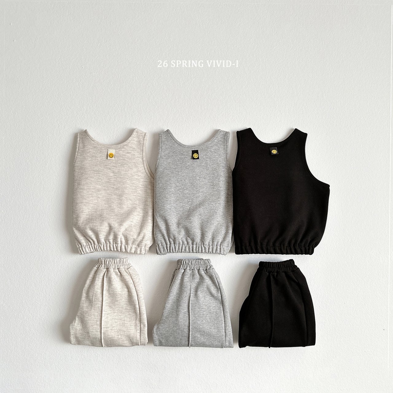 🌸預訂 韓國直送🌸🇰🇷VIVIDI三色微笑標籤背心上下套裝