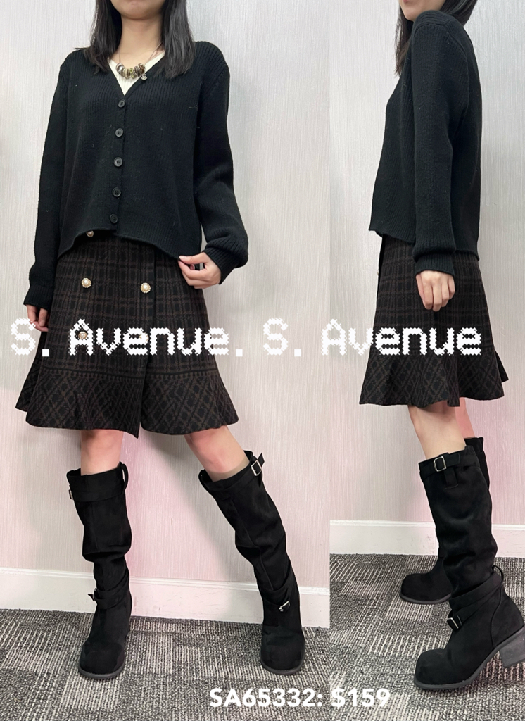 SA65332: 長袖V領有鈕假兩件淨色top