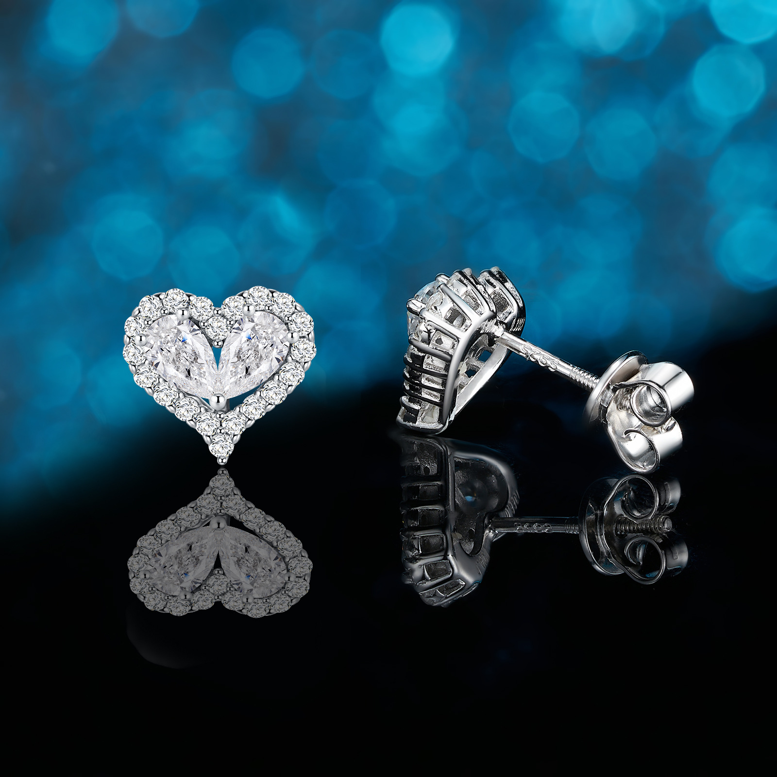 SE0692201款S925銀鍍18K金莫桑鑽相愛相伴耳釘1.7CT