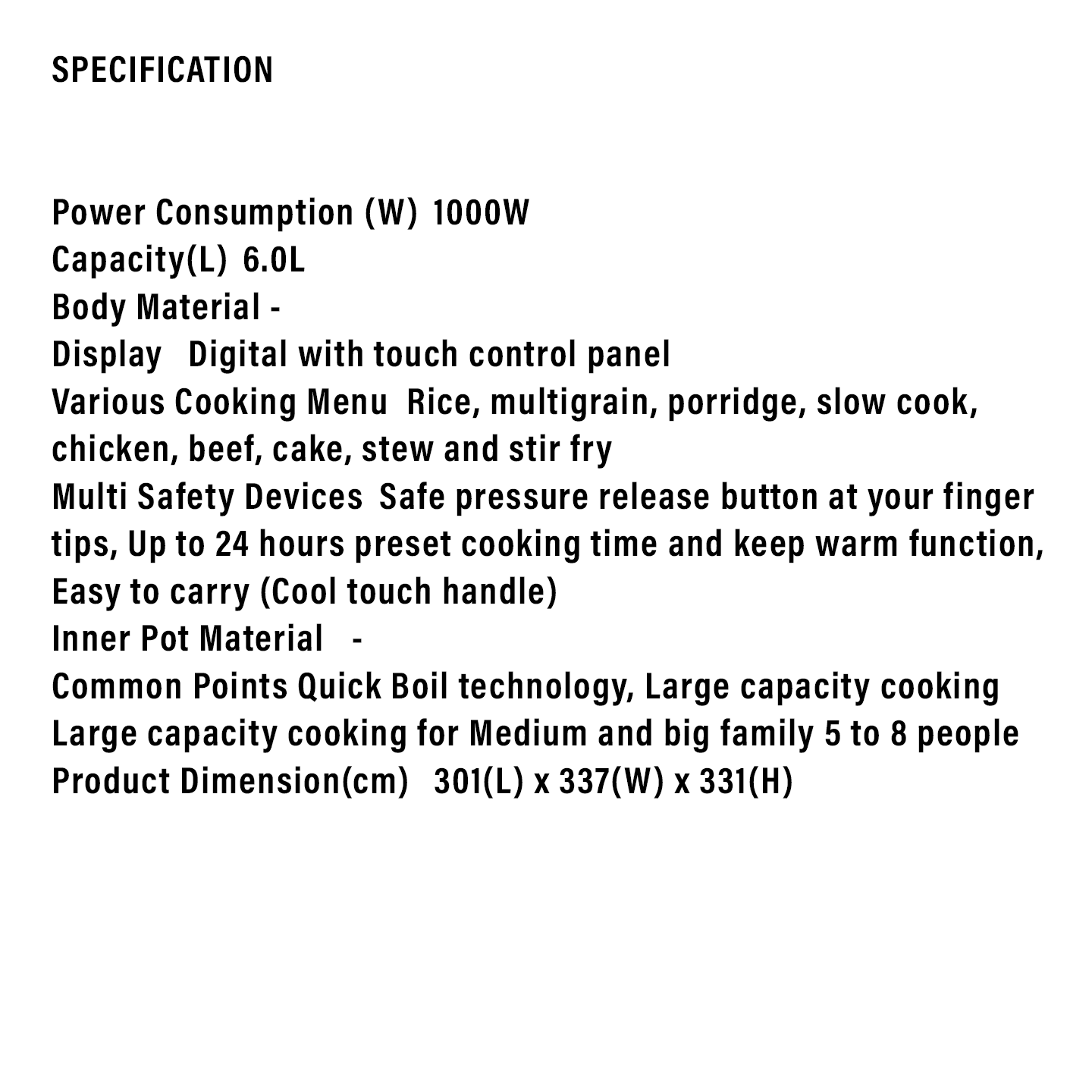 Elba 6.0L Electric Pressure Cooker EPC-N6082(BR)