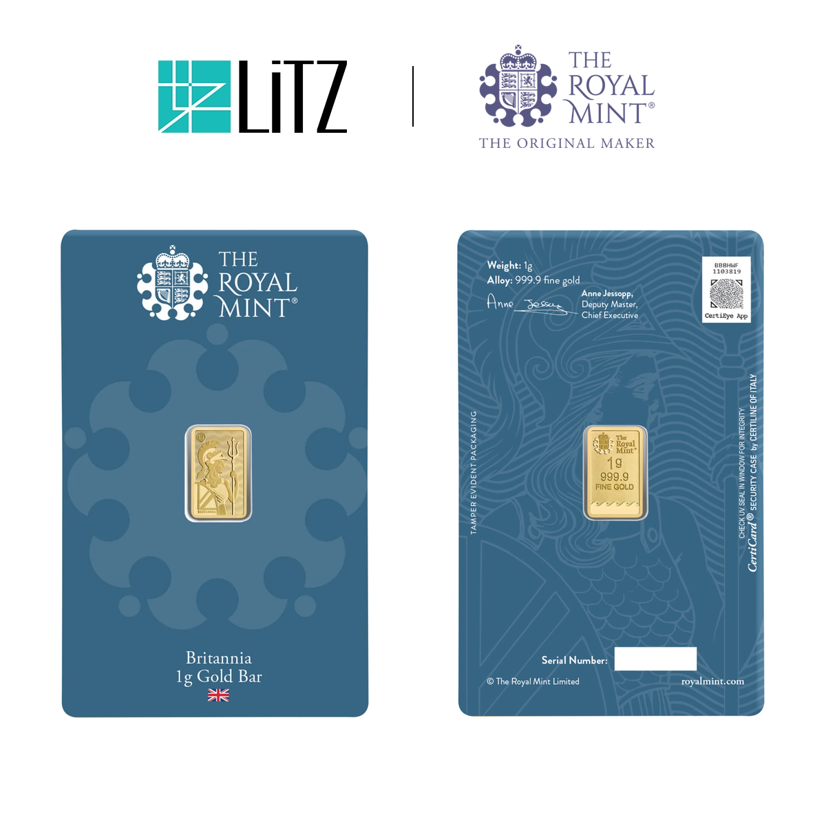 [1 gram] LITZ Royal Mint Britannia Gold Bar (999.9) PG301