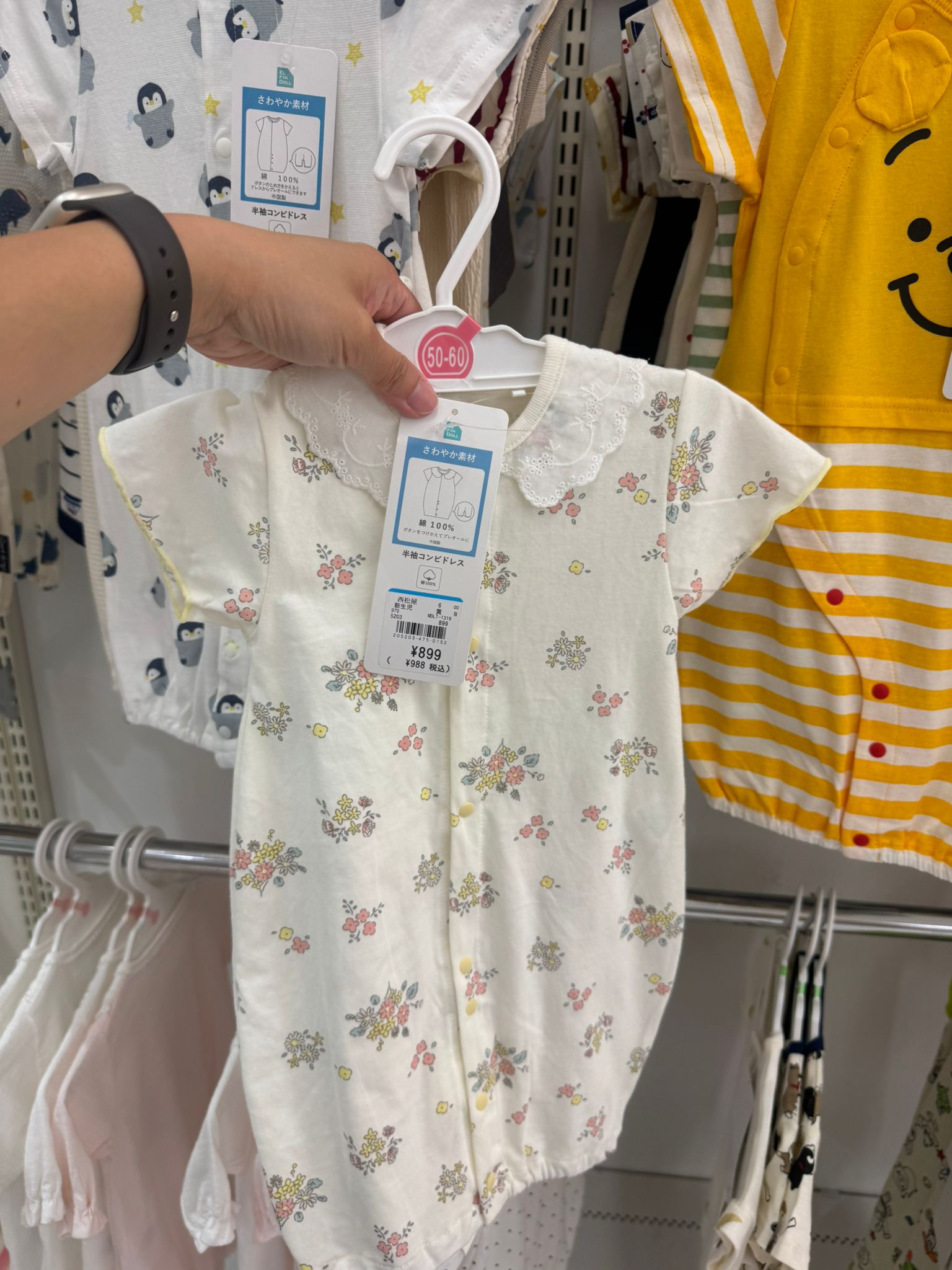 ✨連線商品需補運費✨西松屋 ELFIN DOLL 嬰兒短袖連身衣 (喱士領小花)