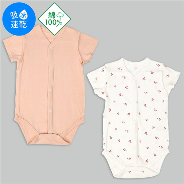 🇯🇵預訂 日本直送🇯🇵櫻桃印花純棉前開式短袖包屁衣兩件套