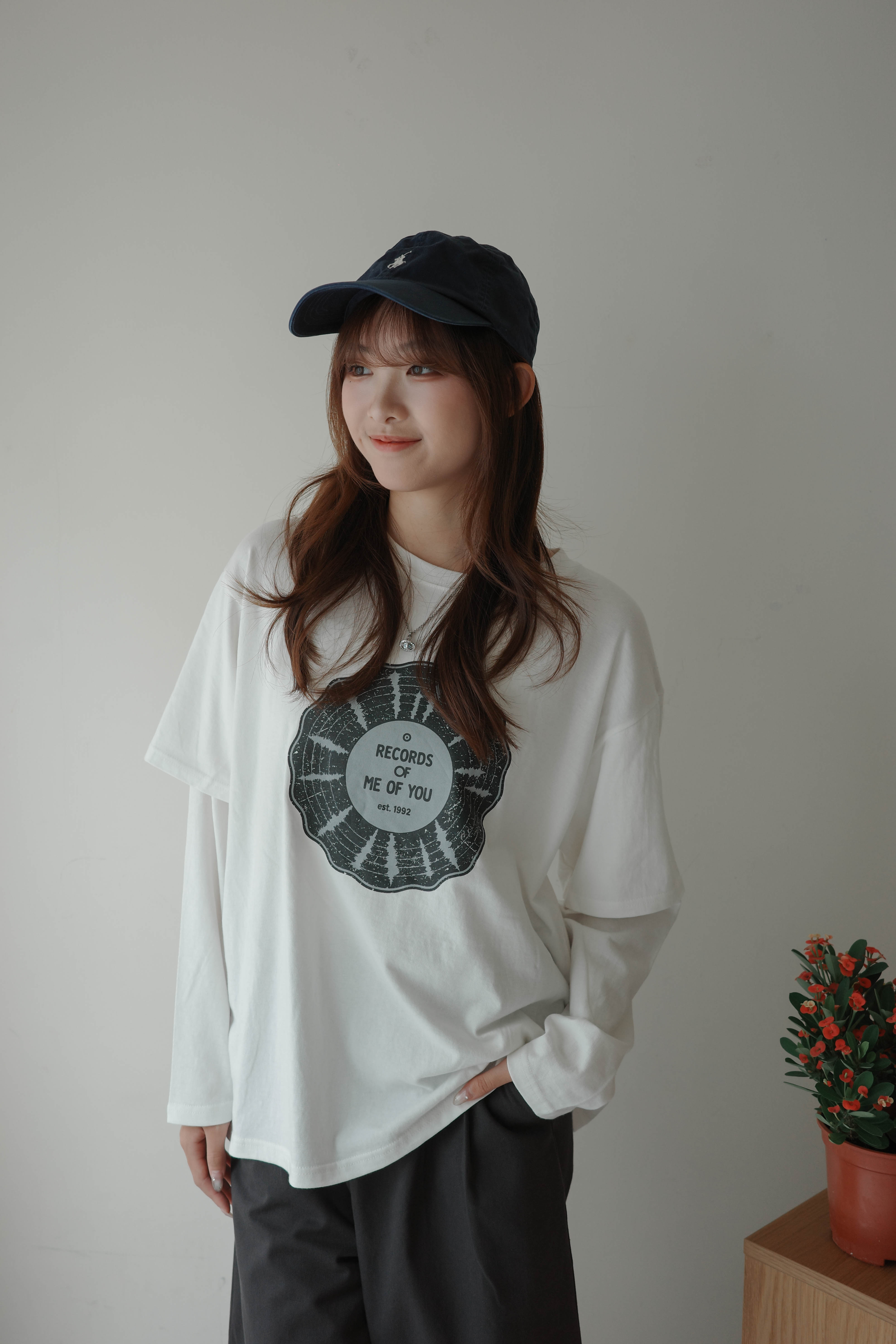 假兩件長短袖寬鬆Logo Tee (兩色)
