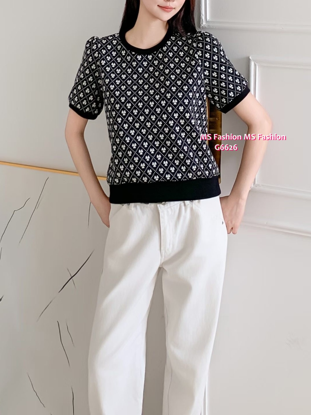 G6626 花花拼邊top
