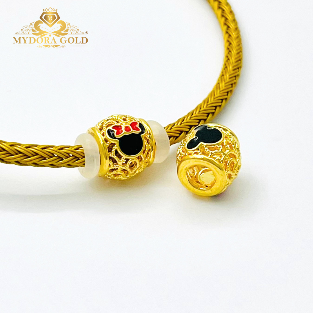 MYDORA Bead Mickey Minnie Bundle Set | 916 Gold Bead + Adjustable Bracelet
