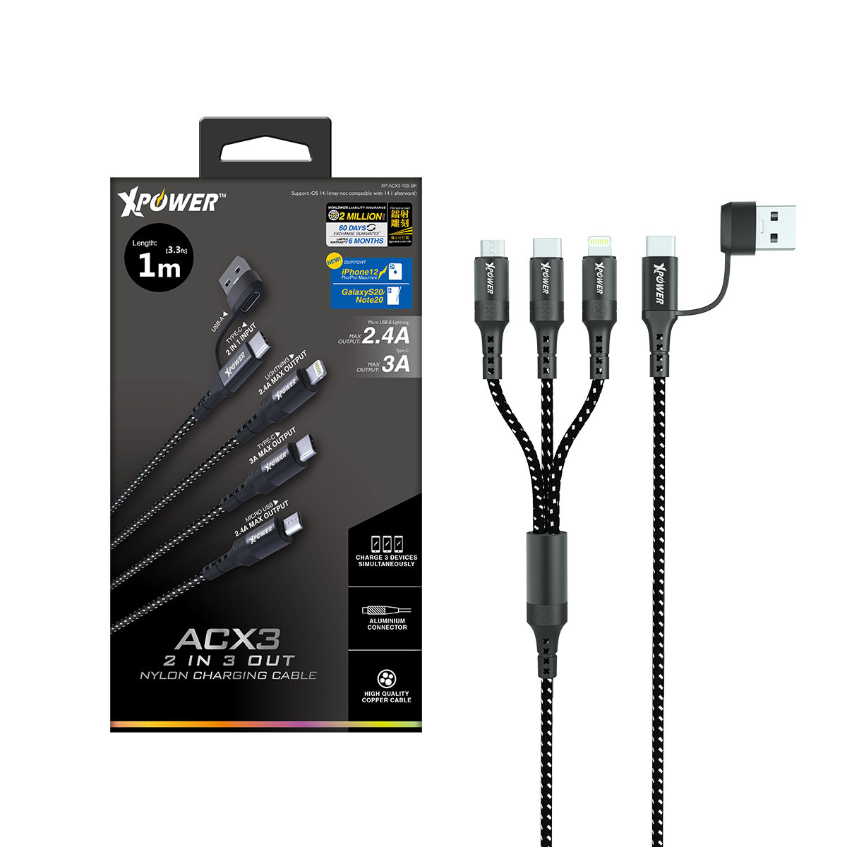 Xpower ACX3 2出3 充電線