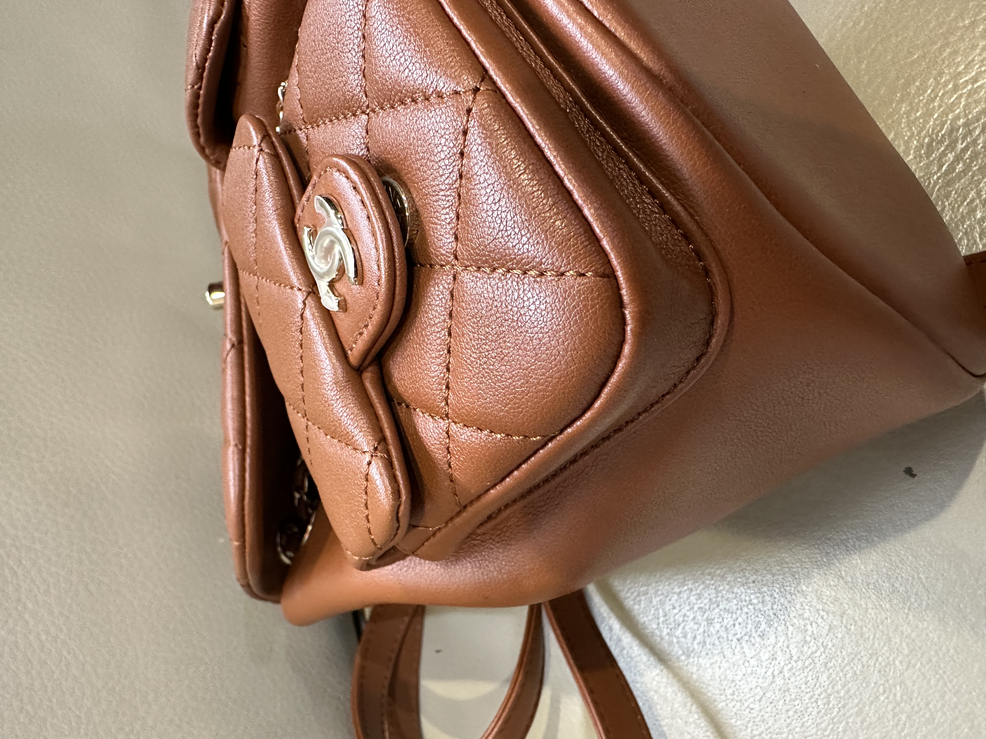 Pre-Owned Chanel Light Brown Quilted Grained Calfskin Duma Pockets Backpack / Product Code: 26040516