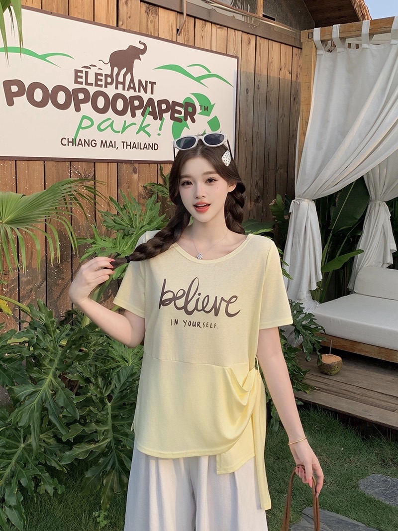 B311(24306) 韩版休闲风BELIEVE腰边穿带显瘦4色上衣