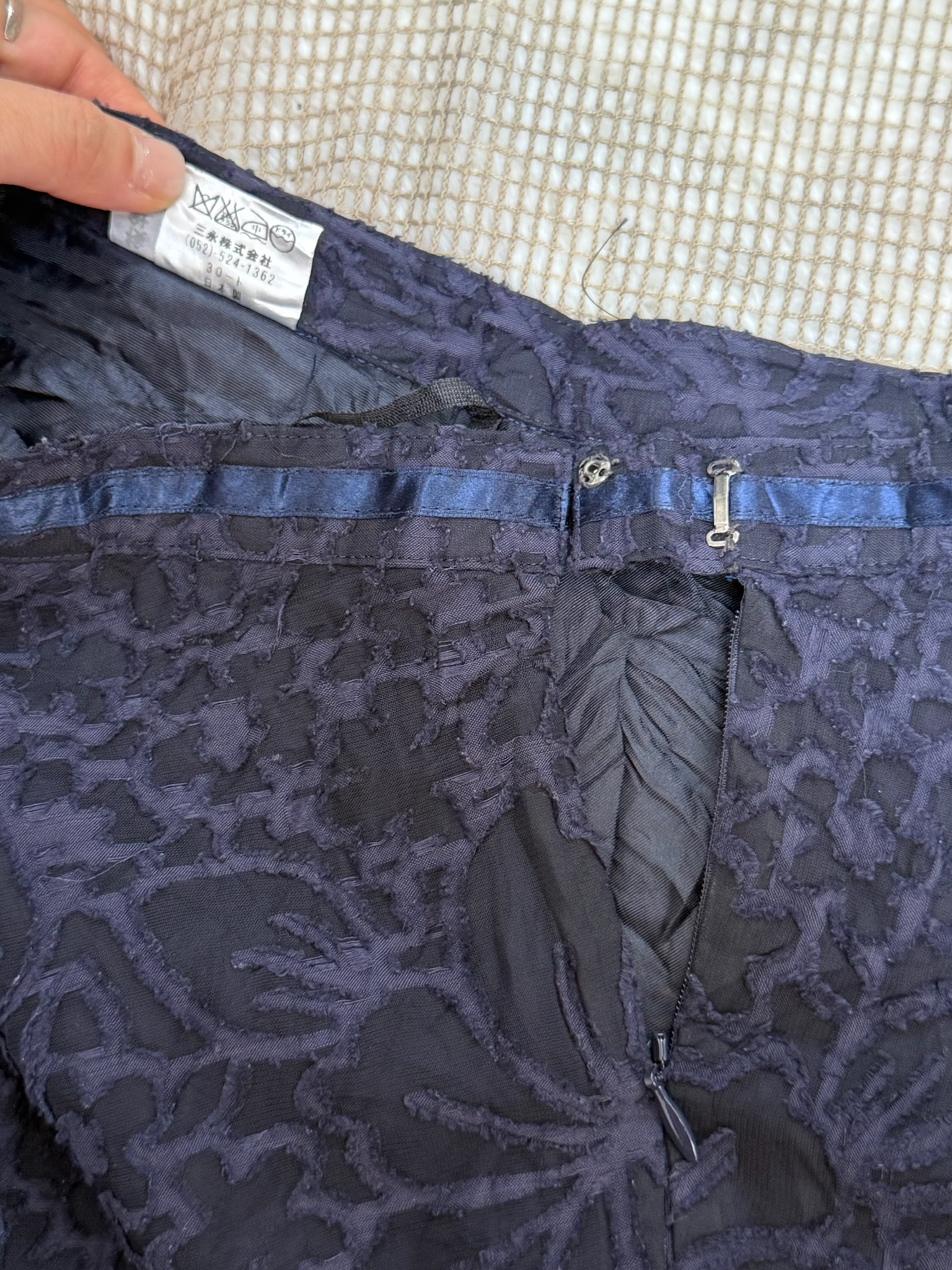 Navy Blue All-Over Floral Lace Midi Skirt