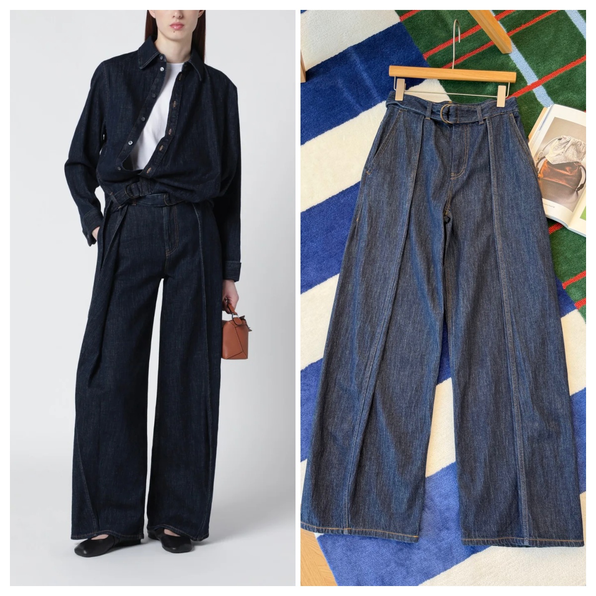 LOEWE Belted Jeans In Denim 腰帶阔腿牛仔褲