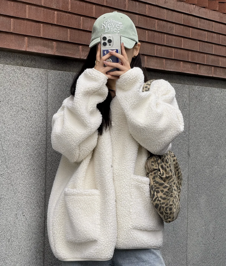 韓國 JEEP 復古山系 保暖 絨毛 開襟外套 6色選擇｜Retro Mountain Cozy Fleece Cardigan