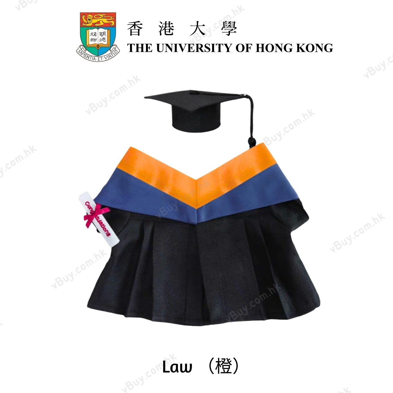 vBuy 訂製香港大學公仔畢業袍  HKU公仔畢業袍 港大公仔畢業袍可綉字綉名獨一無二 （不連公仔）