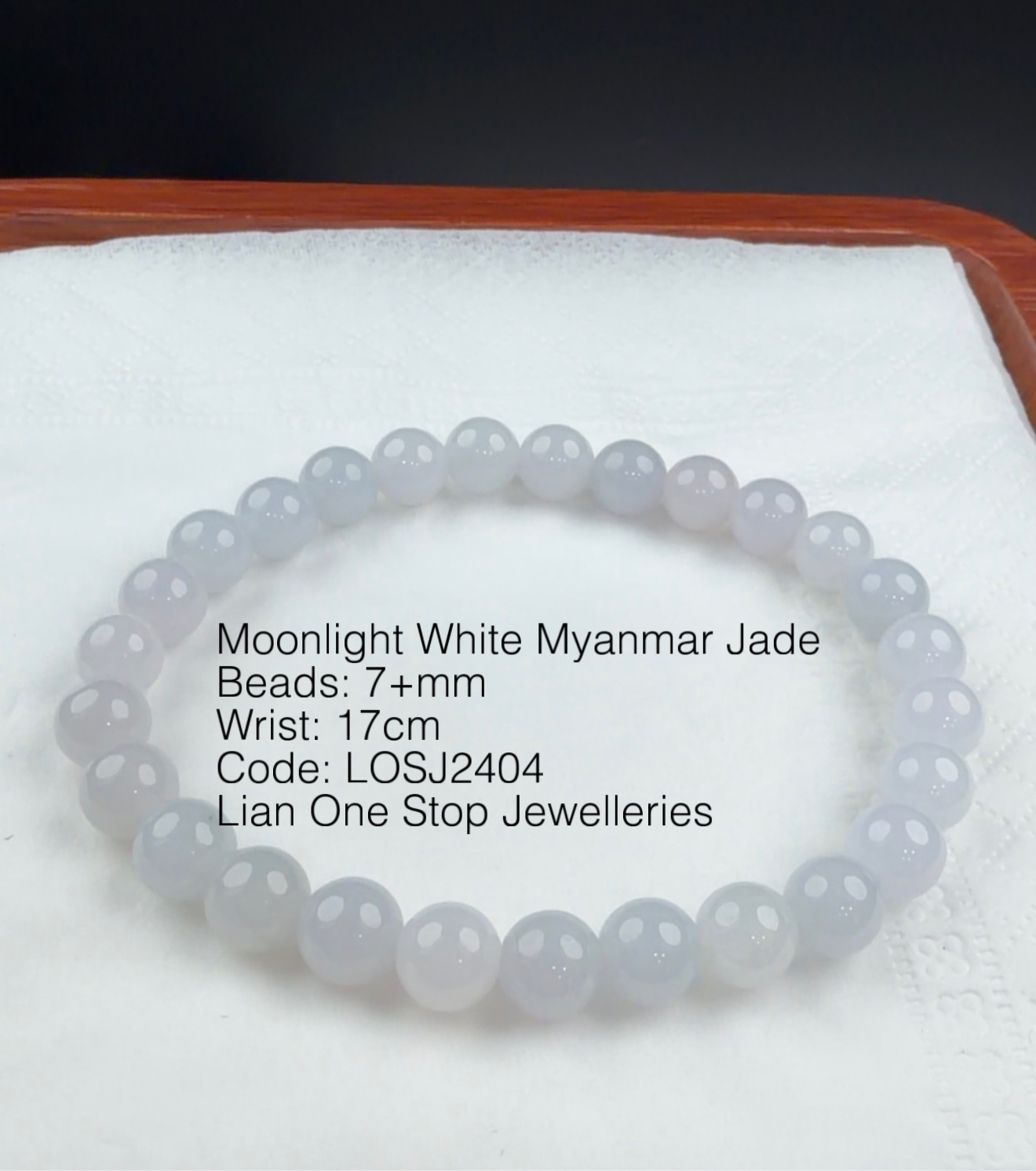Code: LOSJ2404 Moonlight White Myanmar Jade 7+mm 