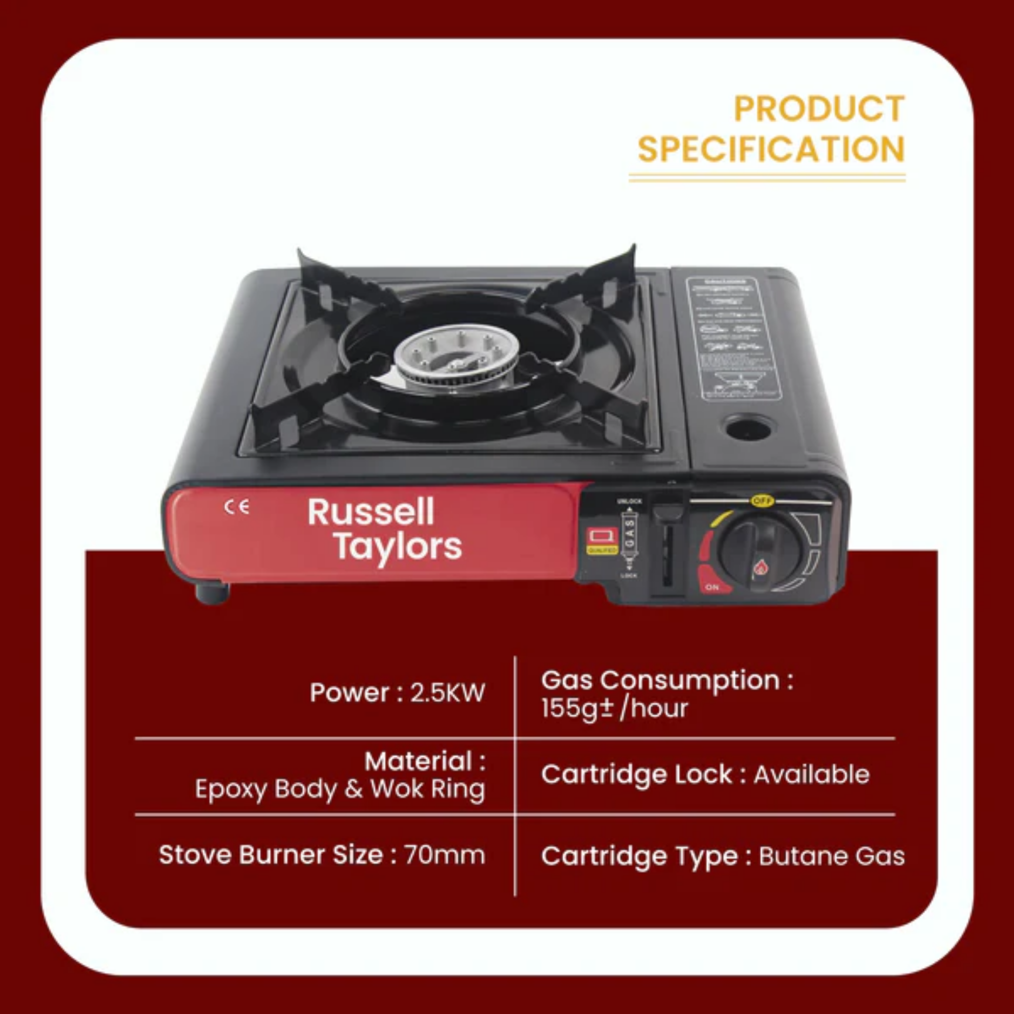 Russell Taylors 2.5kW Portable Gas Stove (GS1)