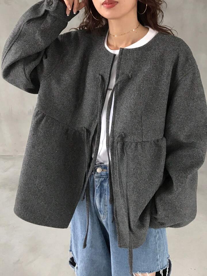 蝴蝶結繫帶羊毛混紡外套