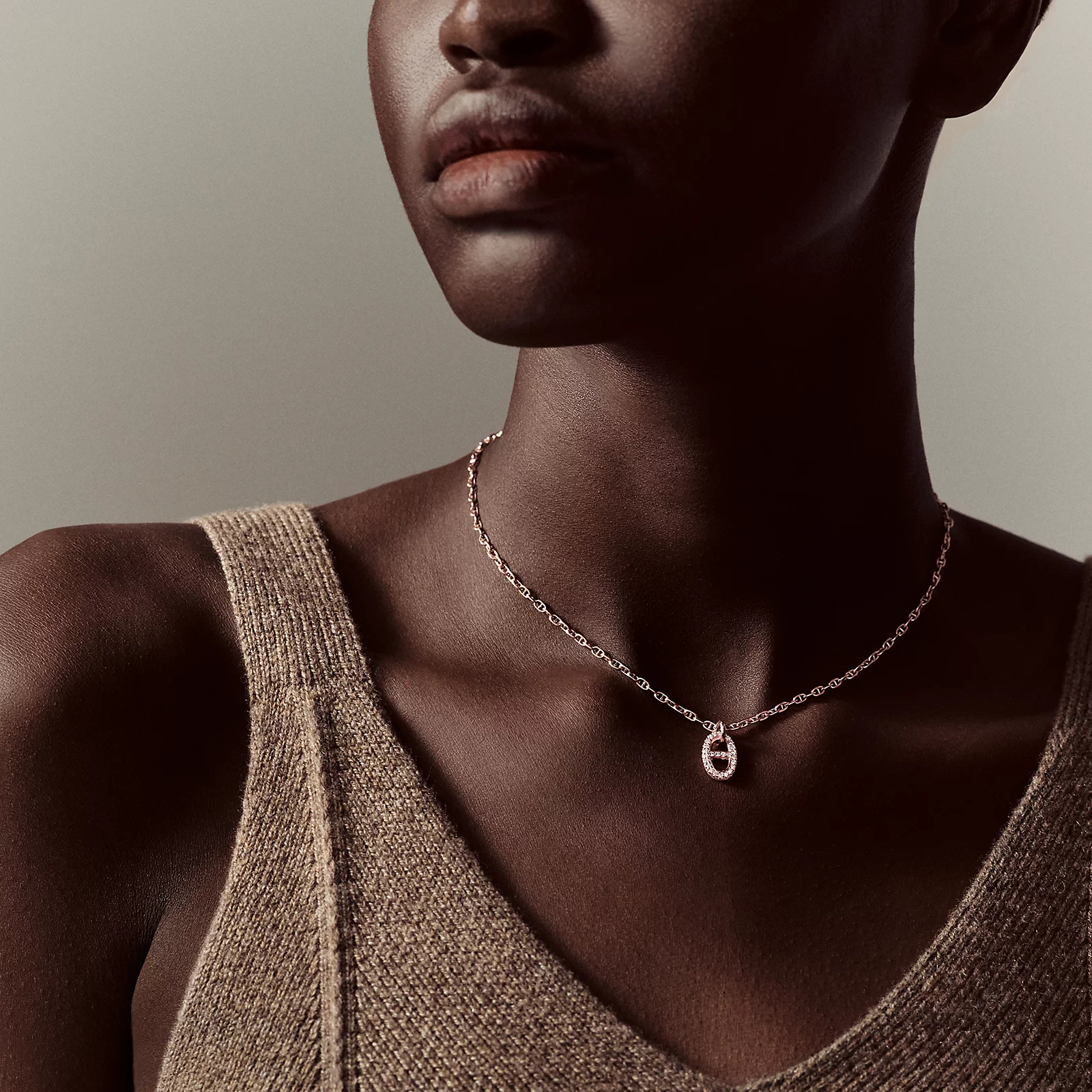 Hermes 全新🆕 Farandole 18k豬鼻鑲鑽吊墜 搭配T型扣玫瑰金頸鏈