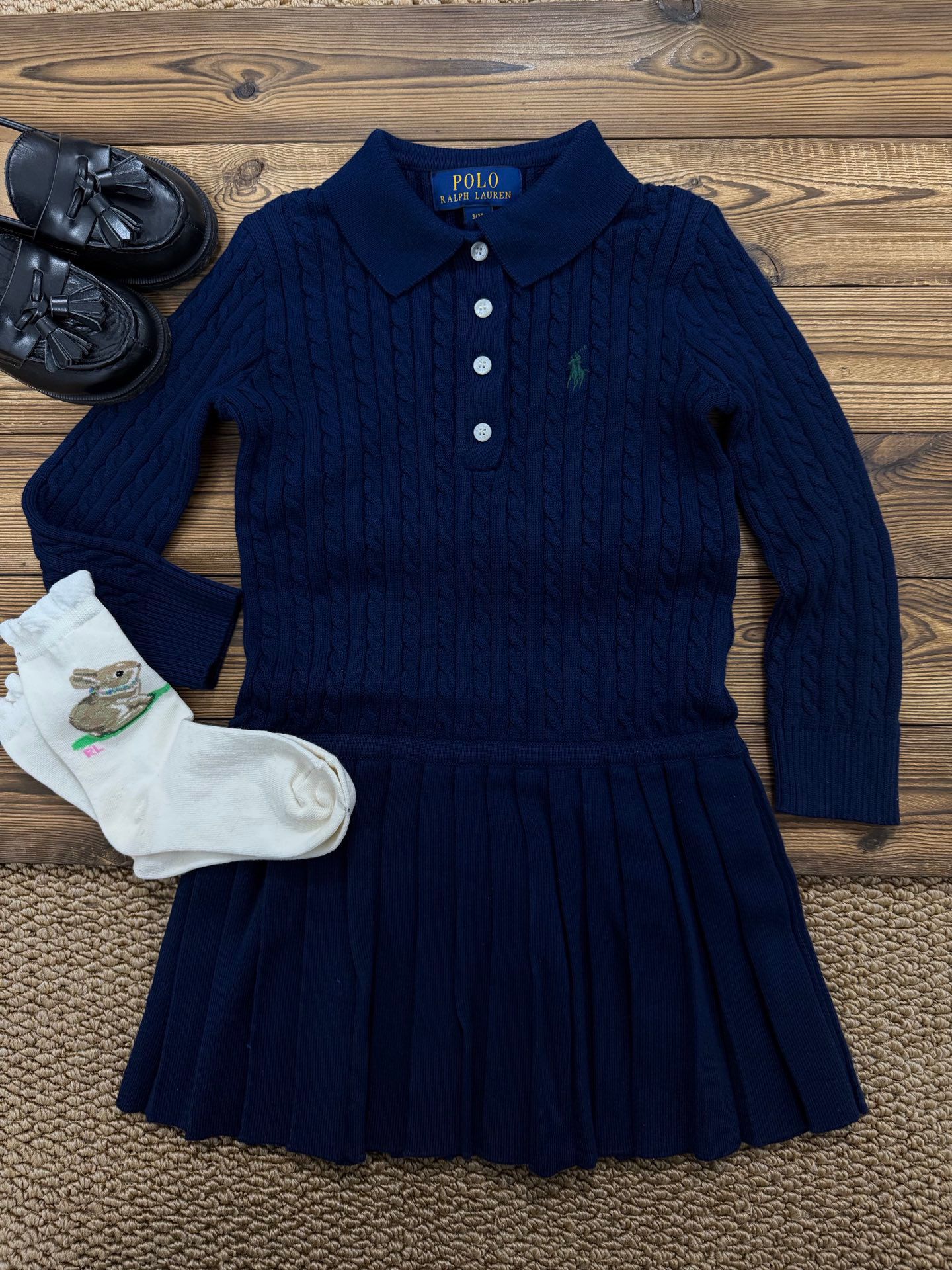 $158條。廠單RL polo 排扣深藍連衣裙