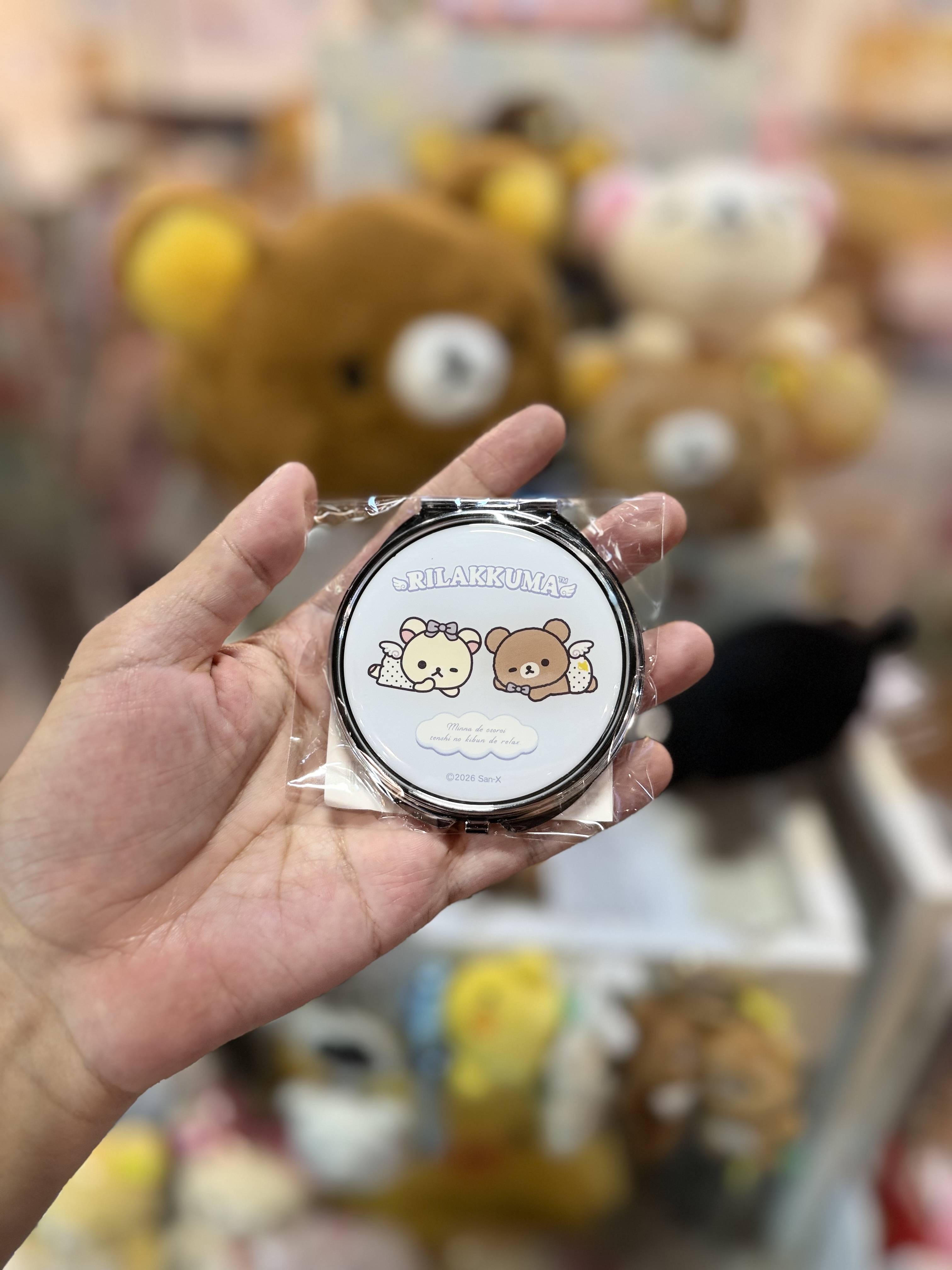 《現貨》全新Rilakkuma 黑白波點天使系列圓型小摺鏡