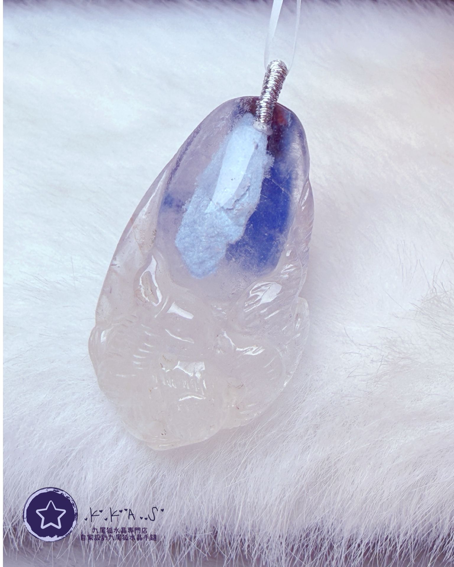 K00185 藍髮晶 九尾狐 - 吊墜/手牌兩用款